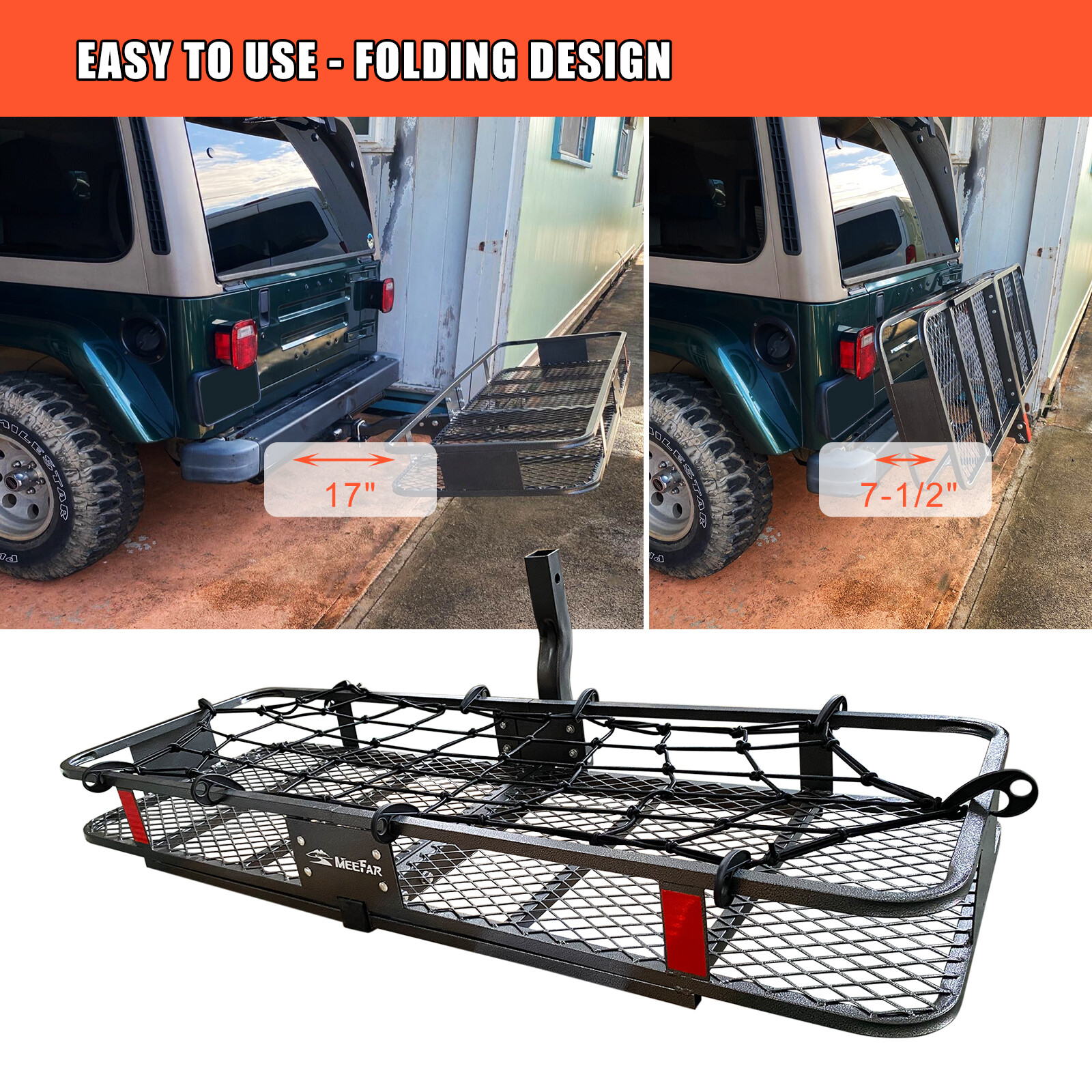 Hitch Mount Cargo Carrier Basket 60"X20"X6" with 16 Cuft. Waterproof Cargo Bag