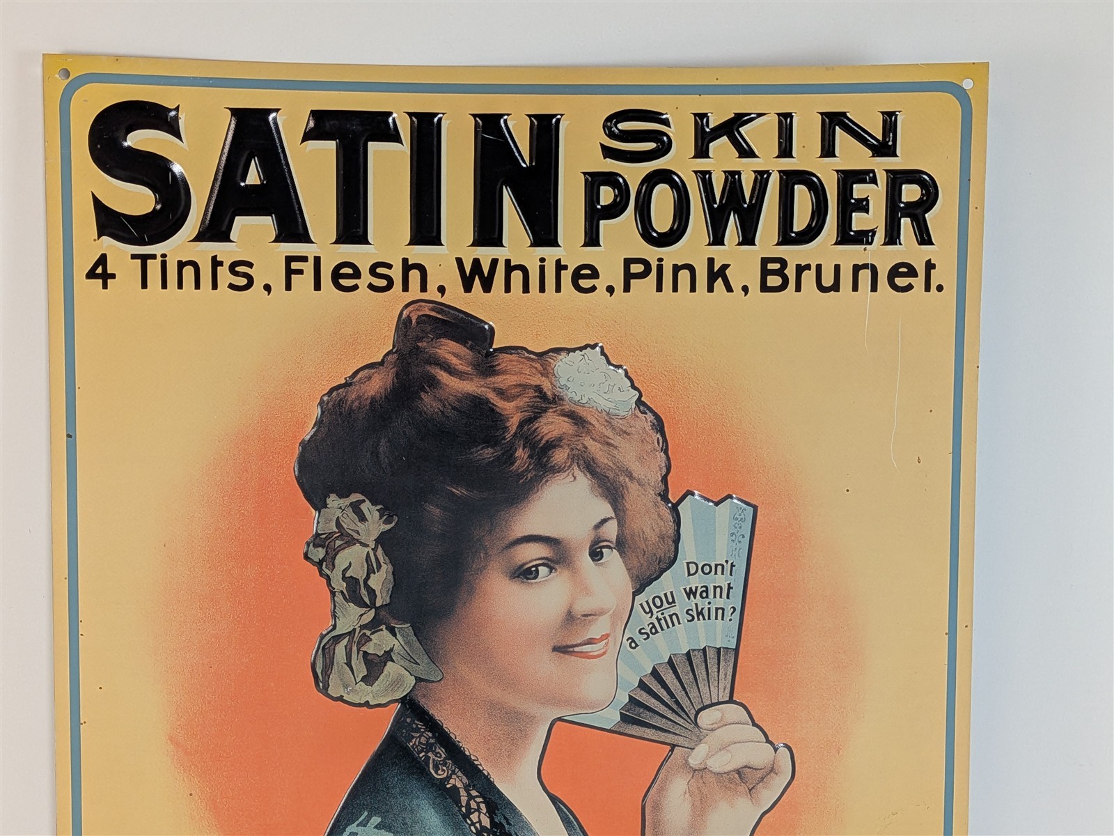 Satin Skin Powder & Cream Albert Wood Detroit 16-3/4" Tin Sign