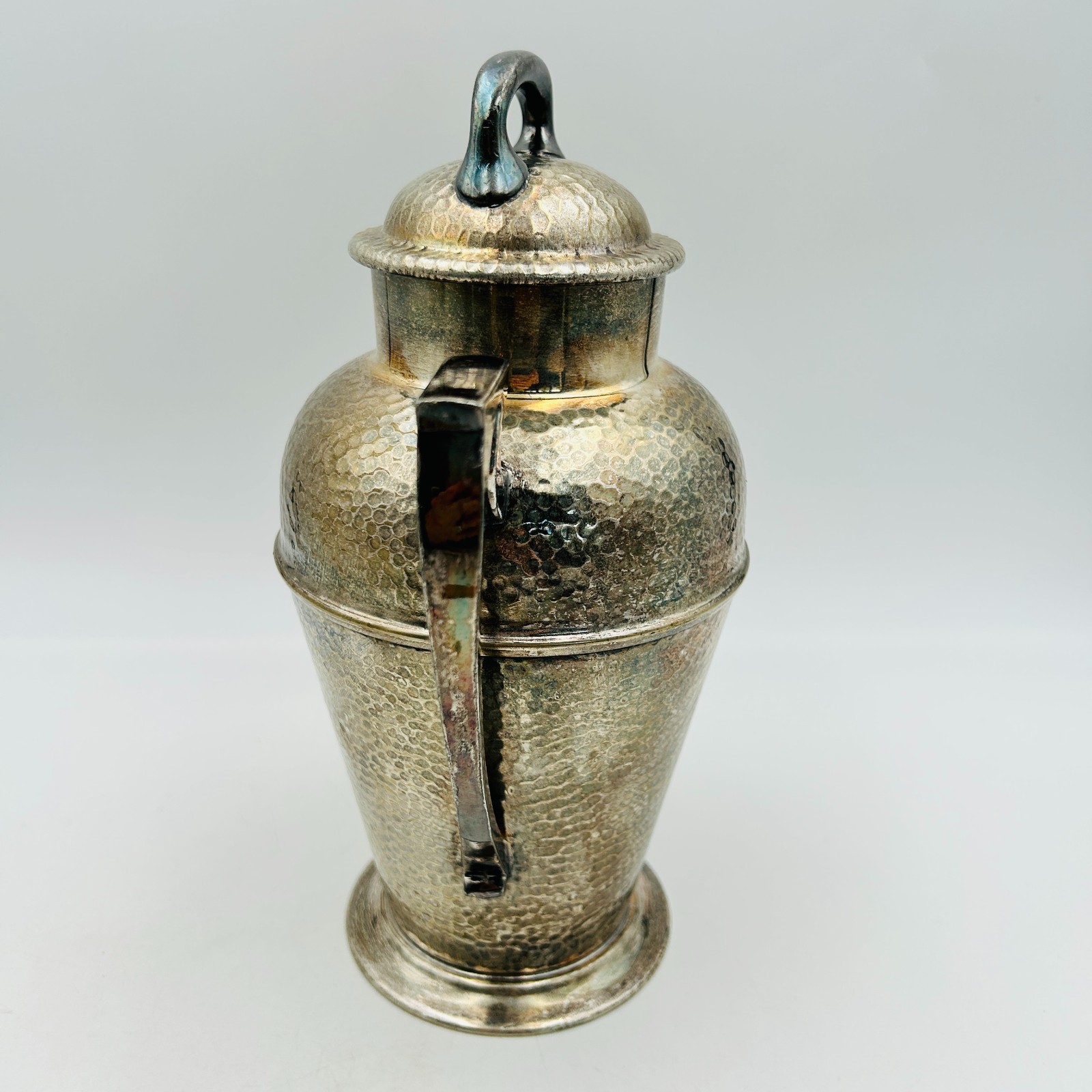 Art Deco Hammered Nickel Silver Plated Cocktail Martini Shaker Cork Lid Cap VTG