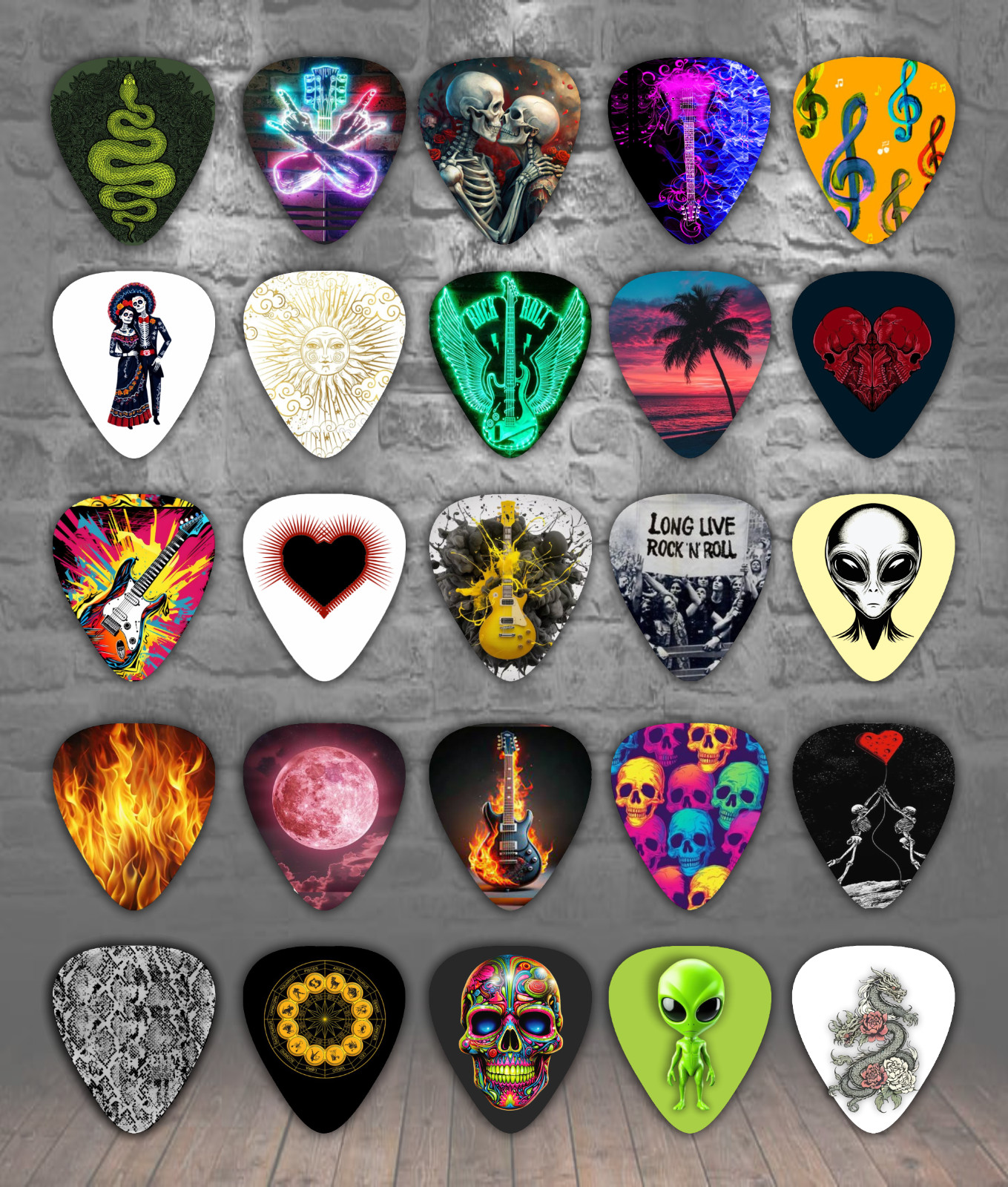 25 Mixed Guitar Picks  ~ Plectrums ~ MIXED,  Genuine Celluloid Guitar Picks