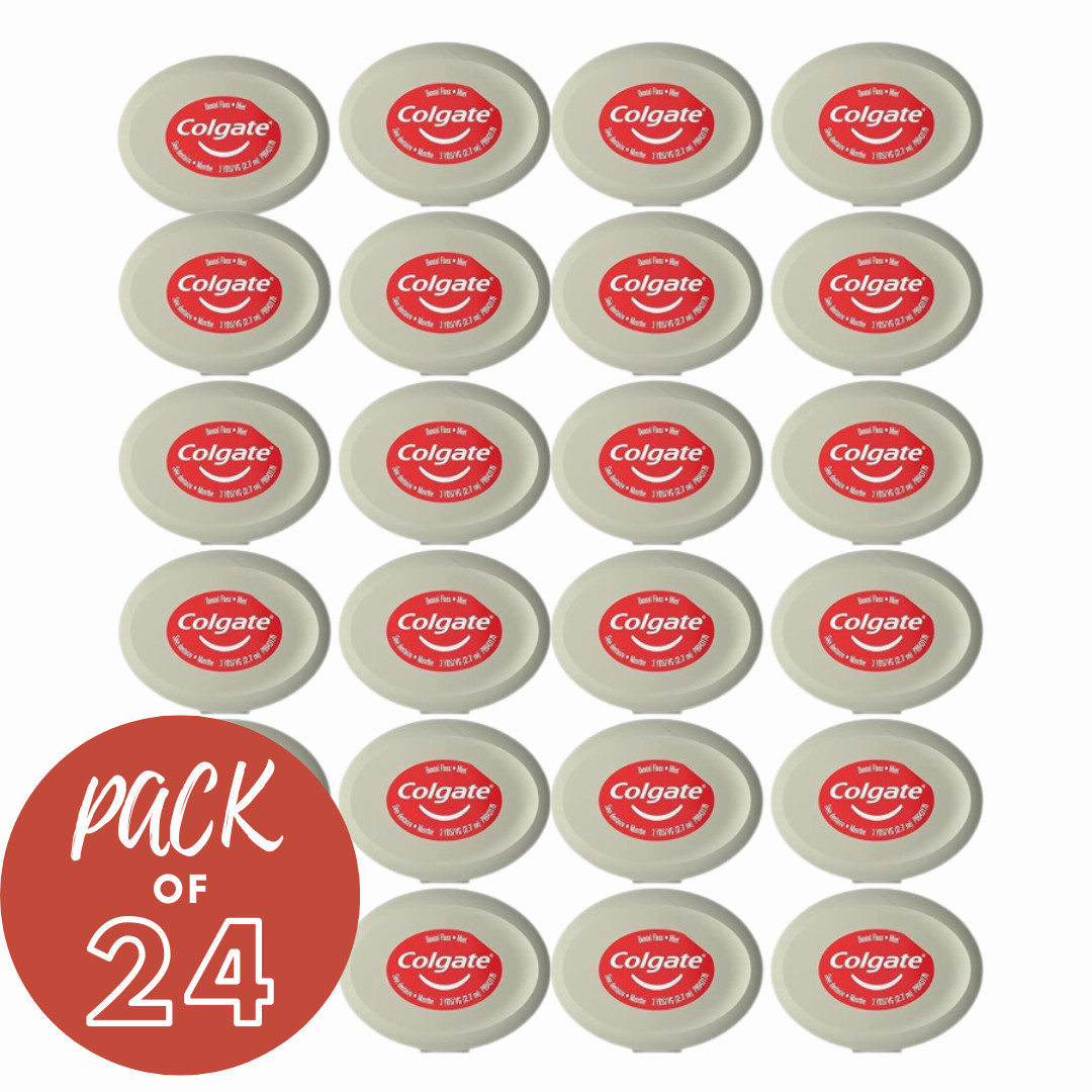 24 COUNT: Colgate Floss Mint Waxed Dental Floss Travel Size, 3 Yards, Exp 2027