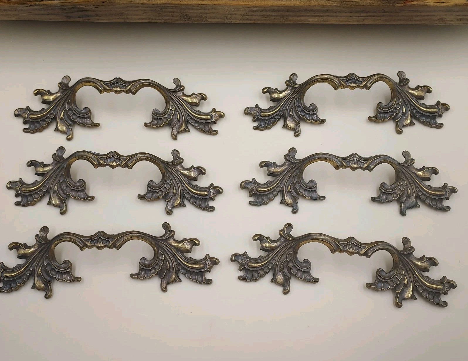 Set of 6 Vintage KEELER Brass French Provincial Drawer Pulls 3.5" Center Holes