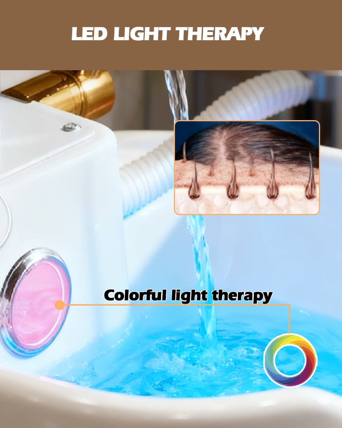 Head Spa Shampoo Bowl Massage Bed Backwash Unit w/Water Cycle,LED Lights Therapy