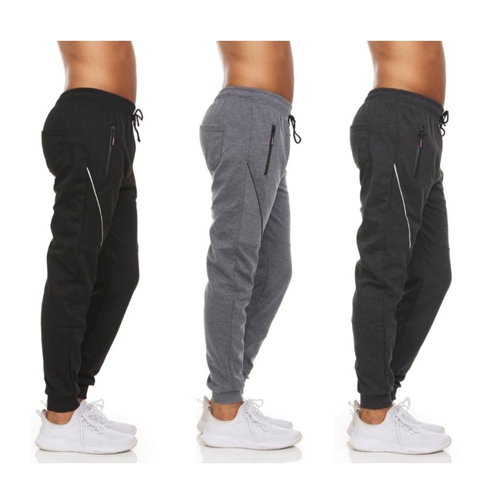 Men's Moisture-Wicking Jogger Pants with Zipper Pockets (3-Pack)