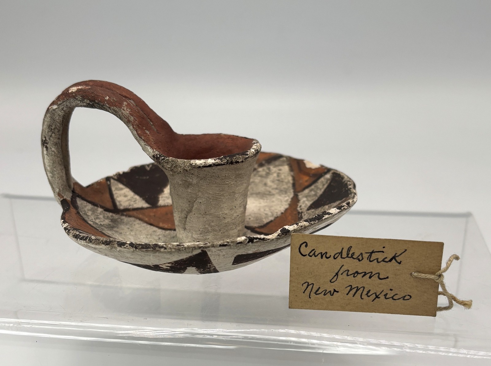 Antique Acoma Pueblo Pottery Candle Stick Holder w/ Old Tag Early 20th Century