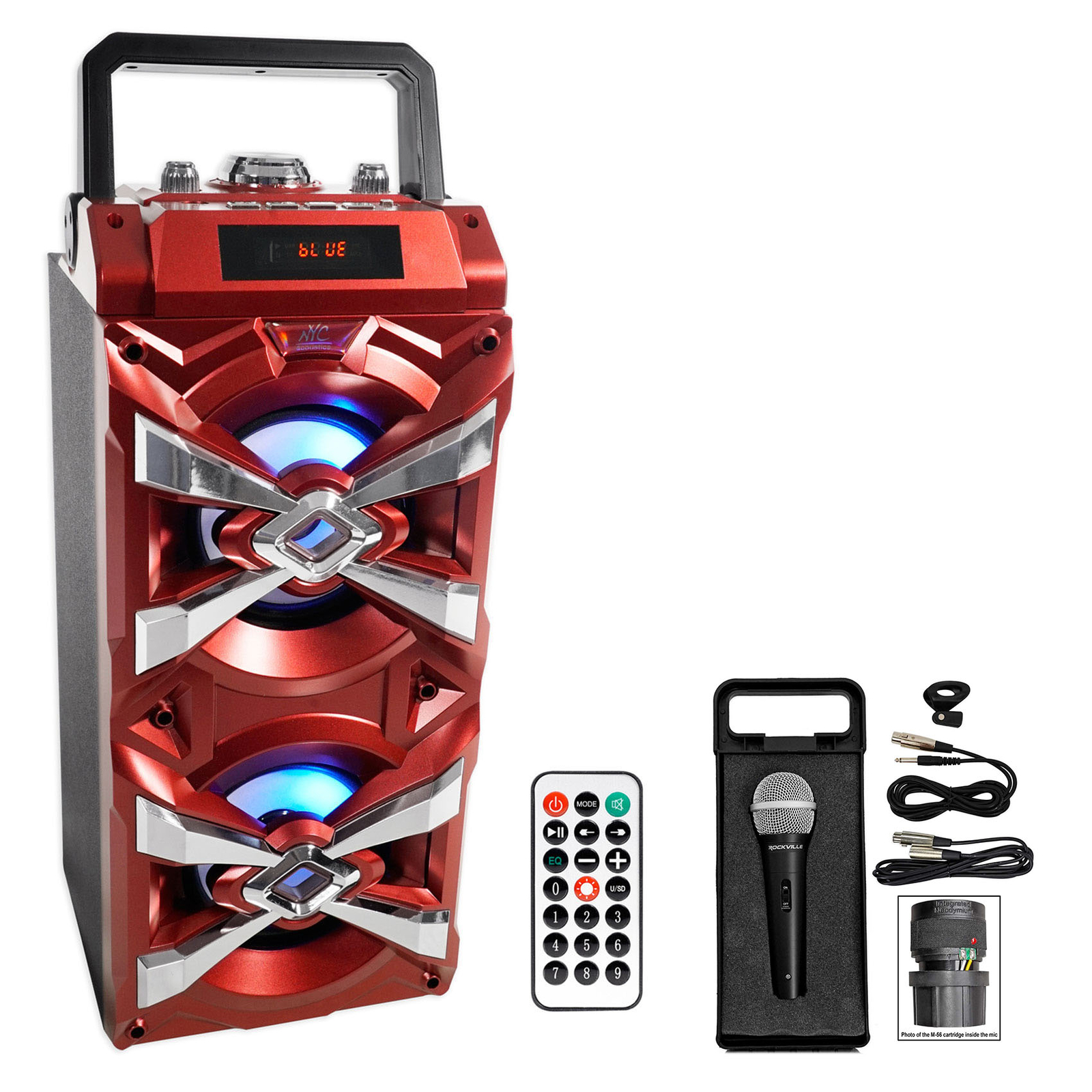 NYC Acoustics X-Tower Bluetooth Karaoke Machine System w/LED's+Microphone+Remote