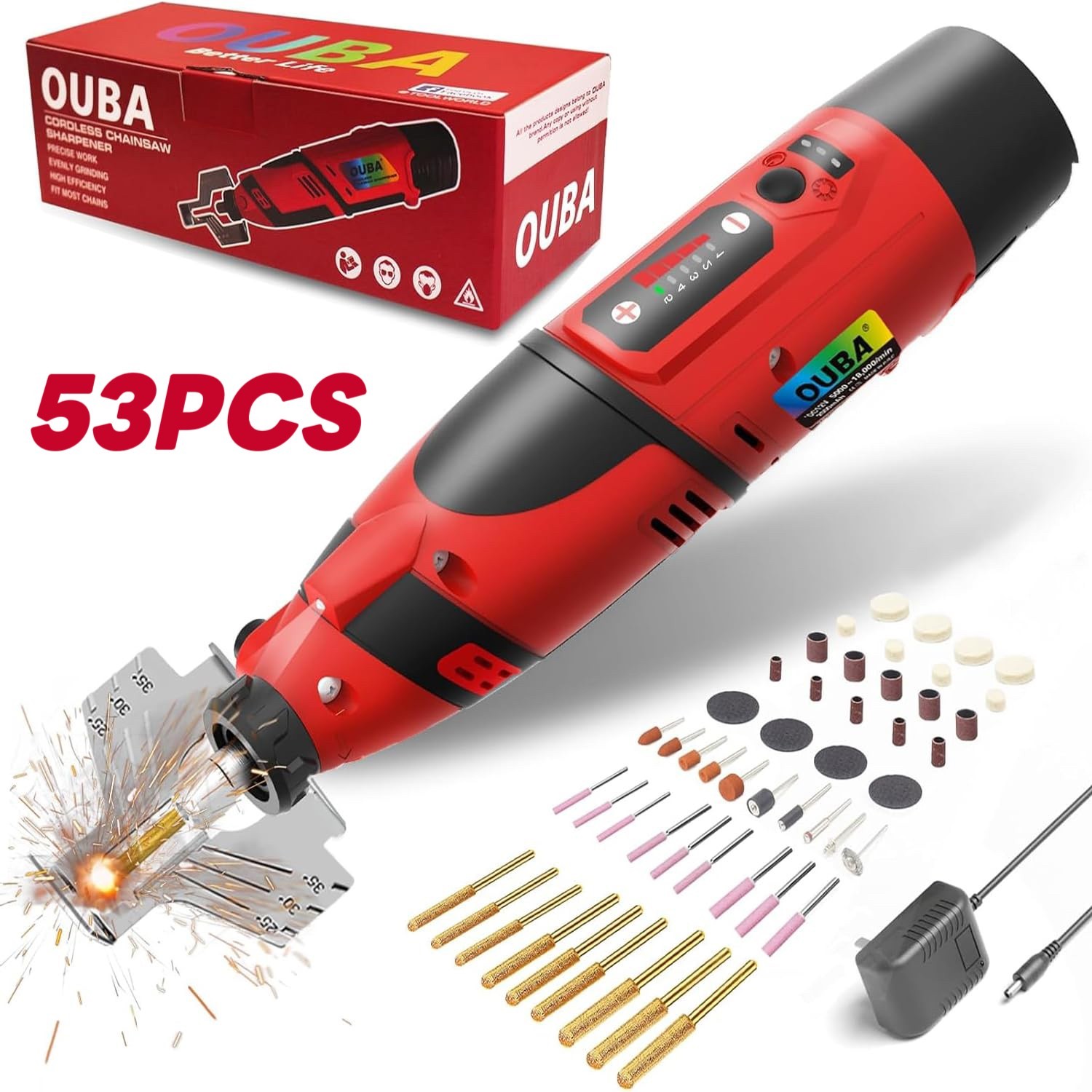 Cordless Electric Chainsaw Sharpener Kit 54PCS w/ Diamond Wheels & Battery