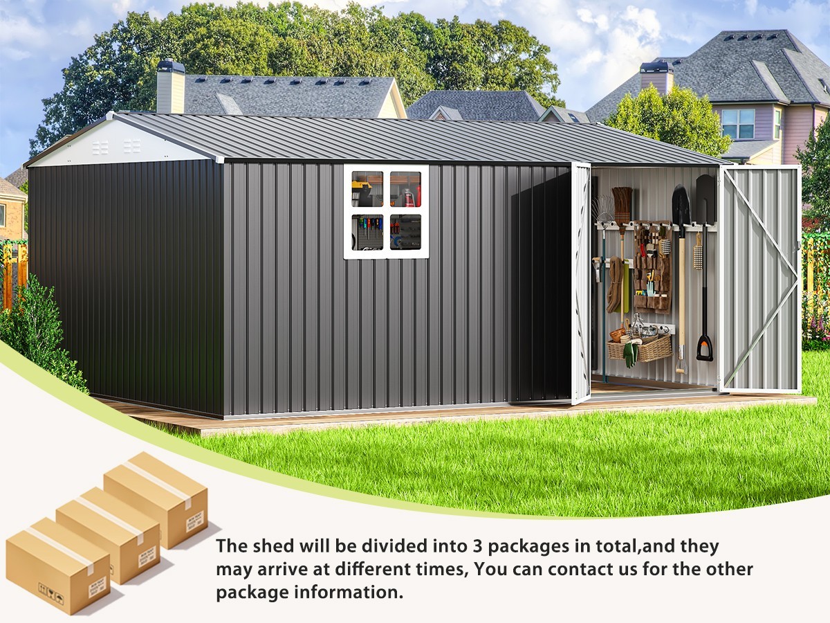 12x14 FT Outdoor Metal Storage Shed with Window,Lockable Metal Garden Tool Shed