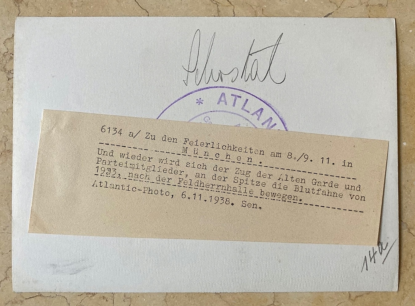 PRE-WW2 GERMAN MUNICH NOV. 9, 1938 BEER HALL PUTSCH COMMEMORATION NEWSWIRE PHOTO