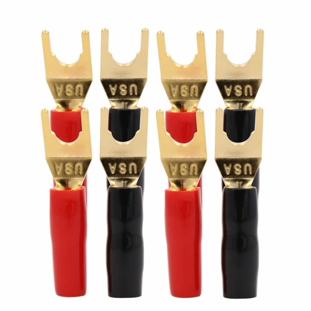 8pcs Gold Plated Y Spade Terminal Connector HiFi Audio Speaker Cable Plug