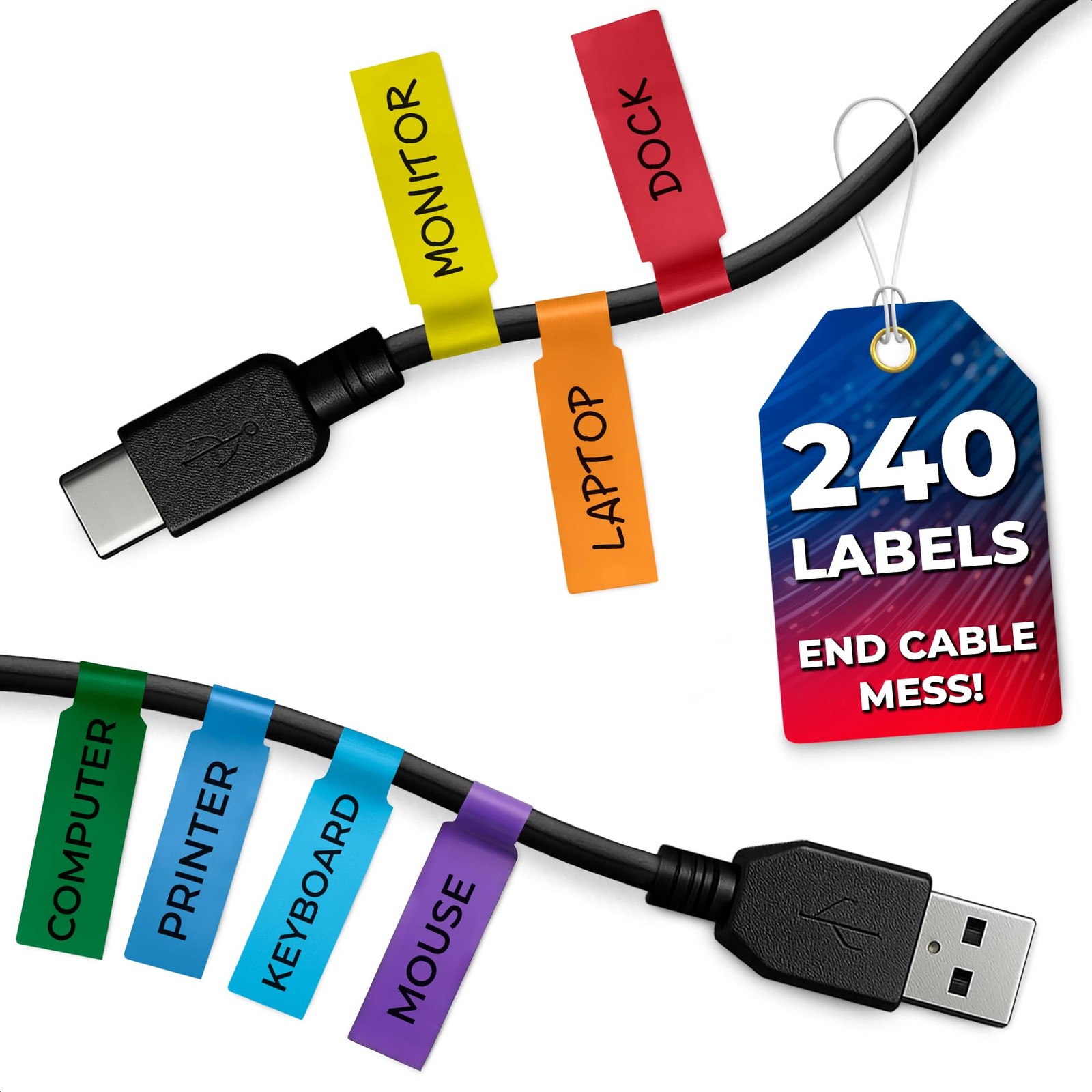 240 PCS Wire Tags for Cable Management – Labels 84 × 26 mm, Multicolor