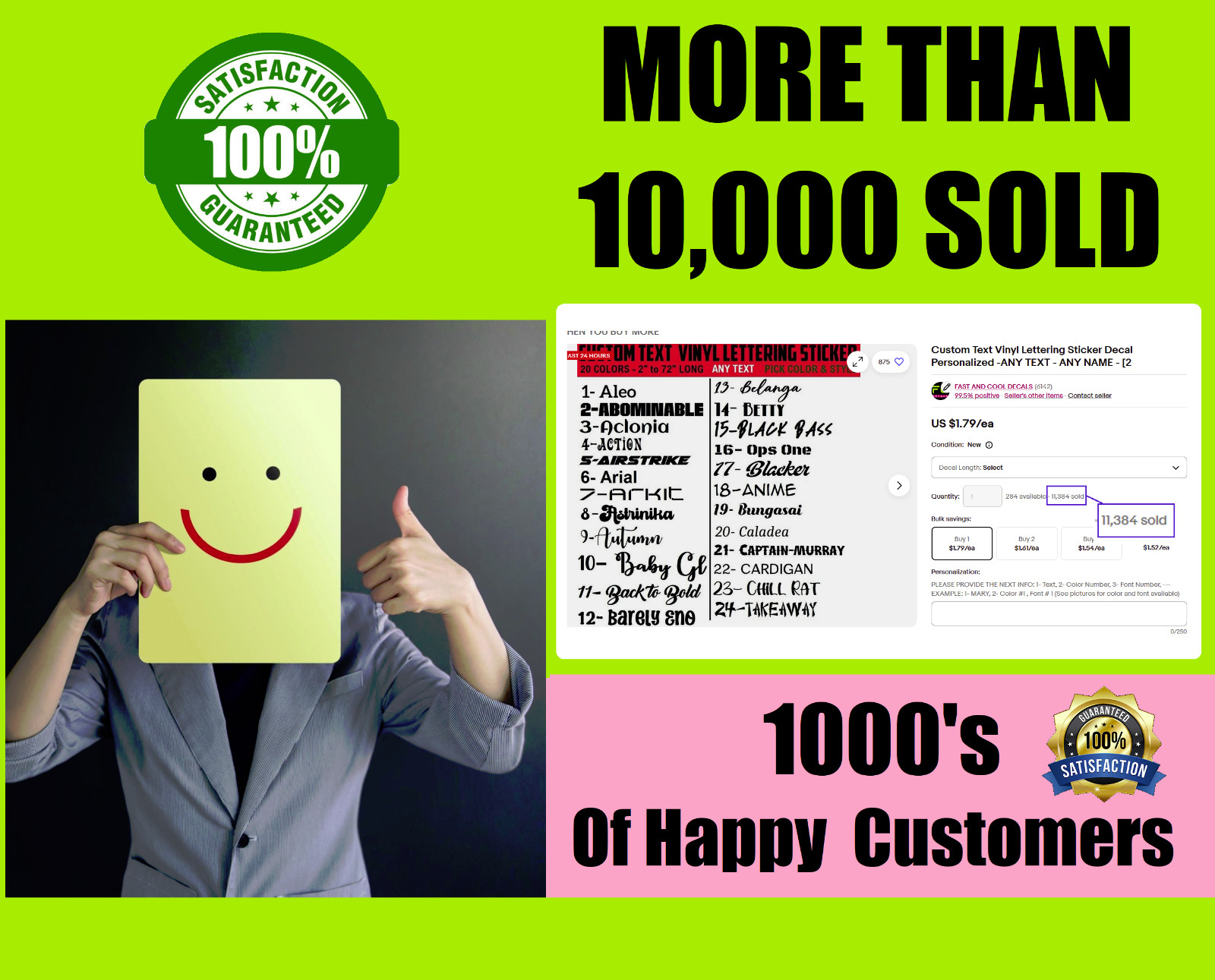 Custom Text Vinyl Lettering Sticker Decal Personalized -ANY TEXT - ANY NAME - [2