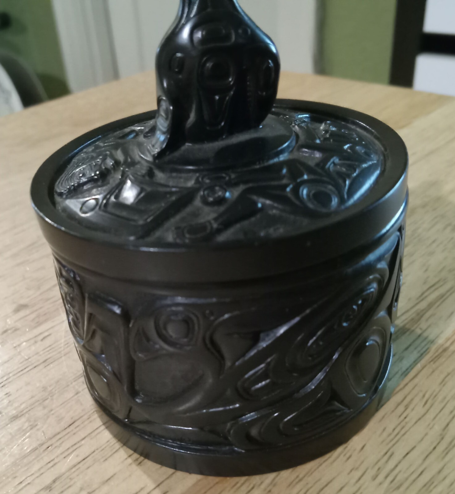 Boma Haida Native Art Desk Trinket Bowl Canadian Indigenous Carved Resin Box