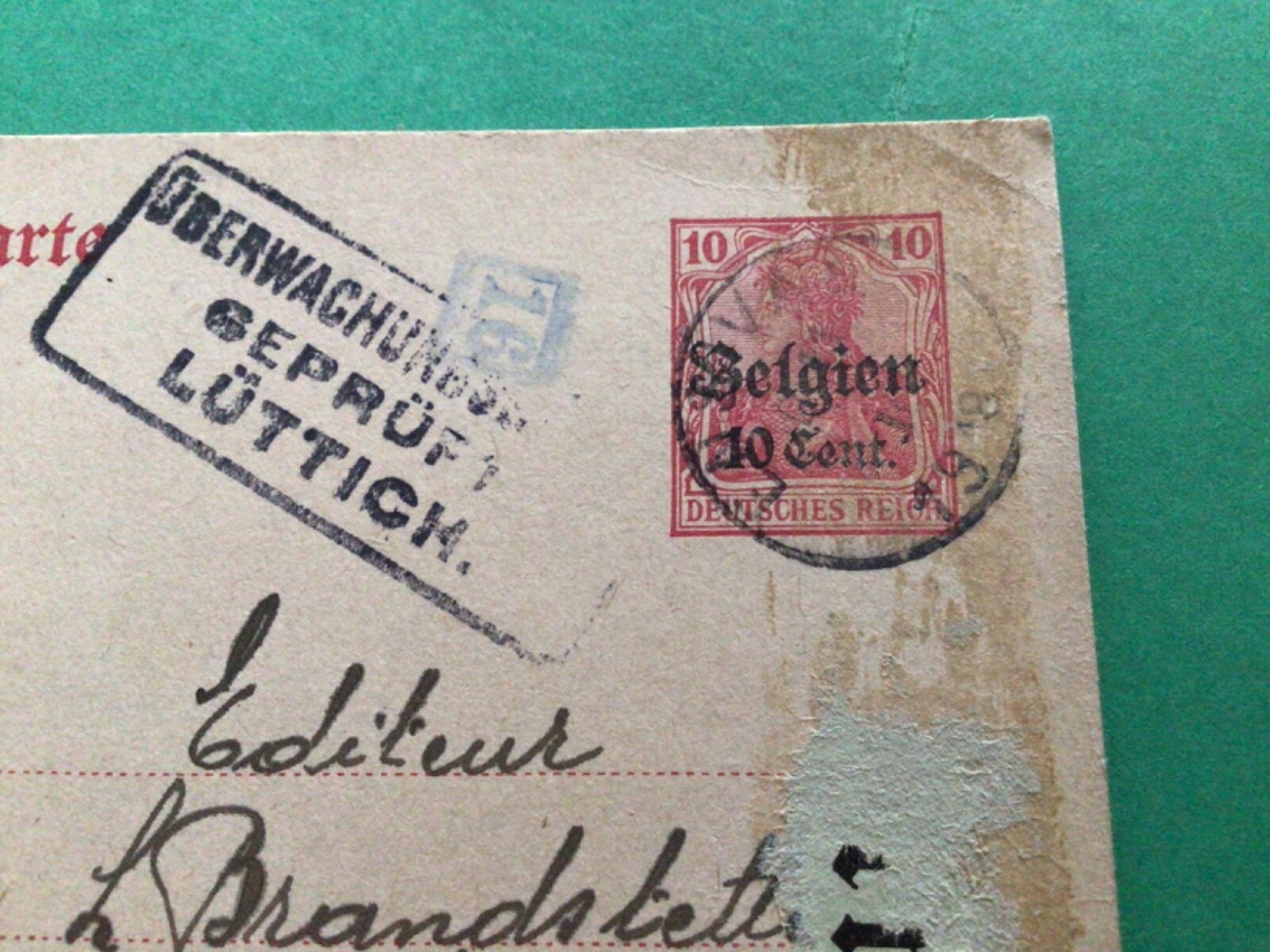 Germany Occupied territories Belgium 1918 used postcard A17957
