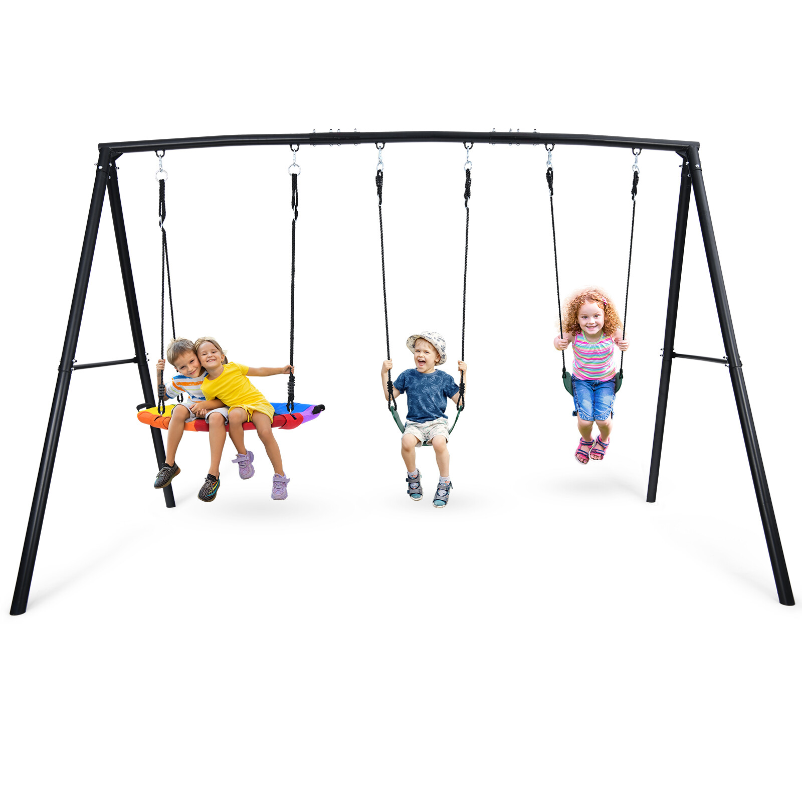 600lb Metal Swing Set with 3 Swing Kids Backyard Swingset Heavy Duty Swing Stand