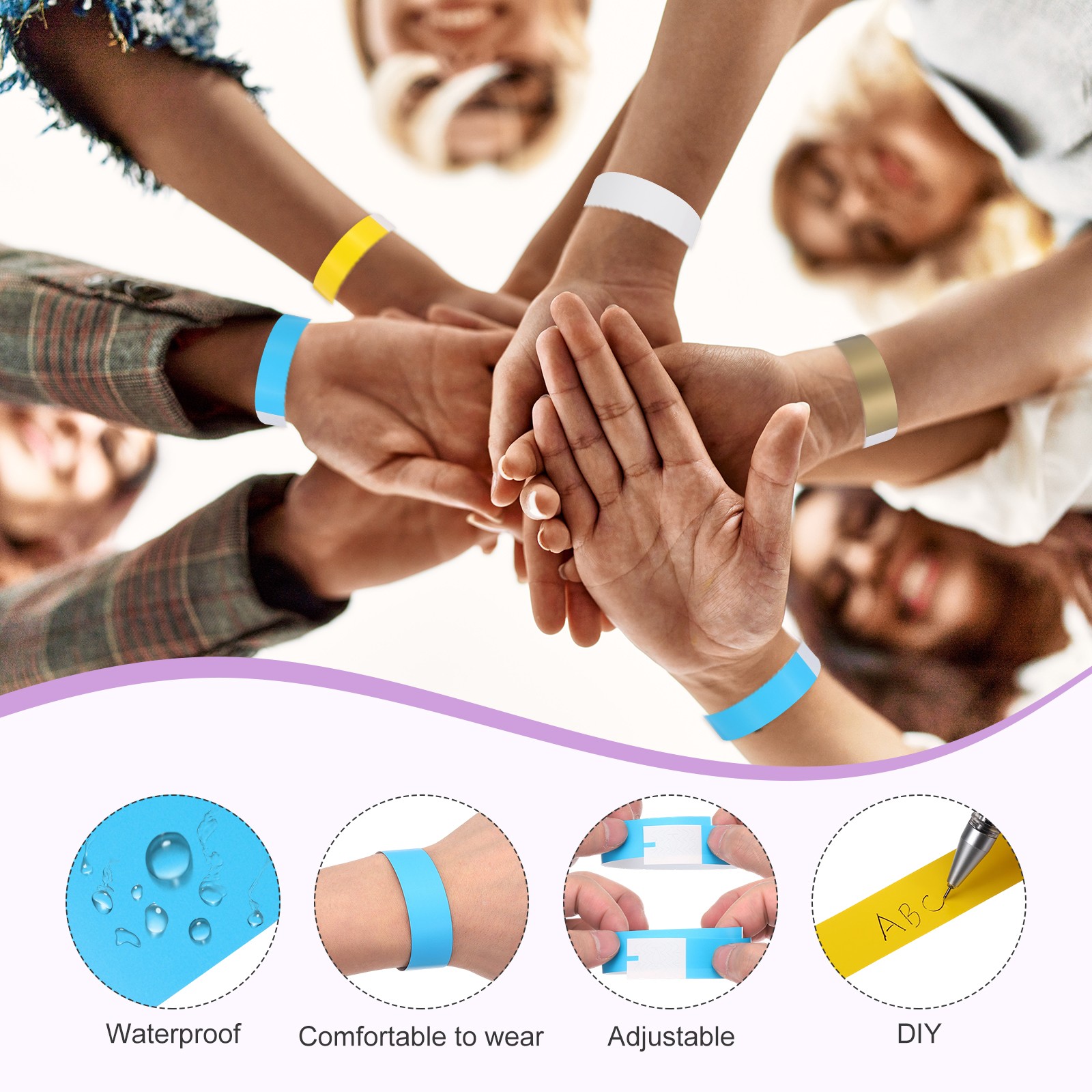 100Pcs Paper Wristbands for Events, Waterproof Hand Bands, White