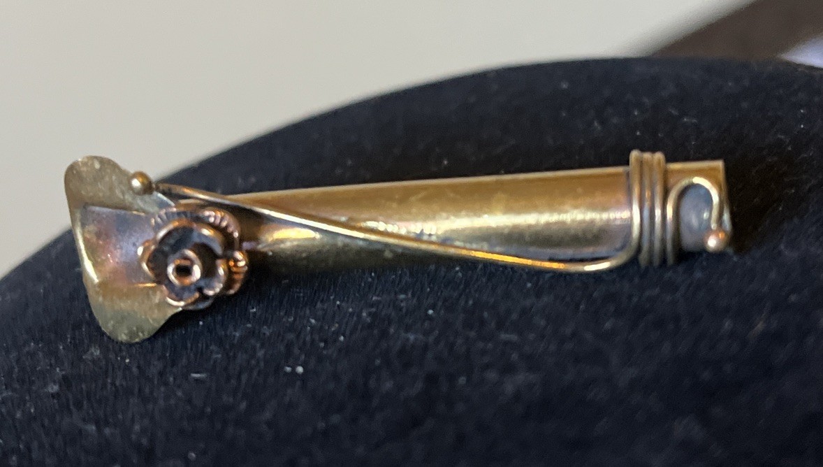 Vintage Tussie Mussie Posey Holder Pin Brooch Brass Thailand