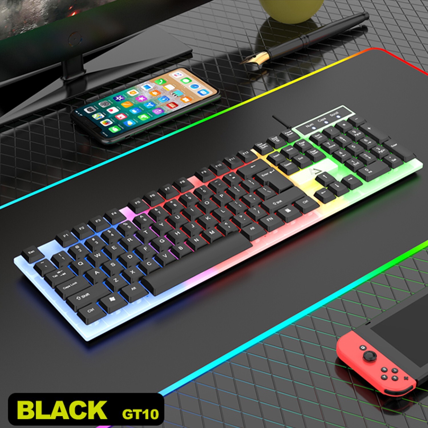 Wired Gaming Keyboard and Mouse Set RGB LED Rainbow Backlit for Computer Desktop