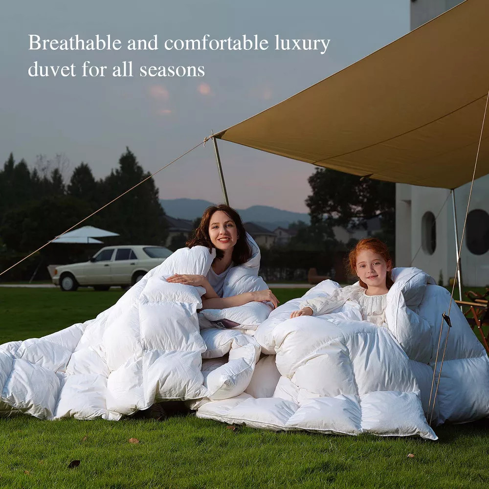 Inhand Goose Feather Down Fiber Comforter Queen Size - 100% White Cotton