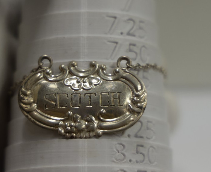 Vintage Sterling Liquor Label Wallace "Scotch" 9.59 Grams