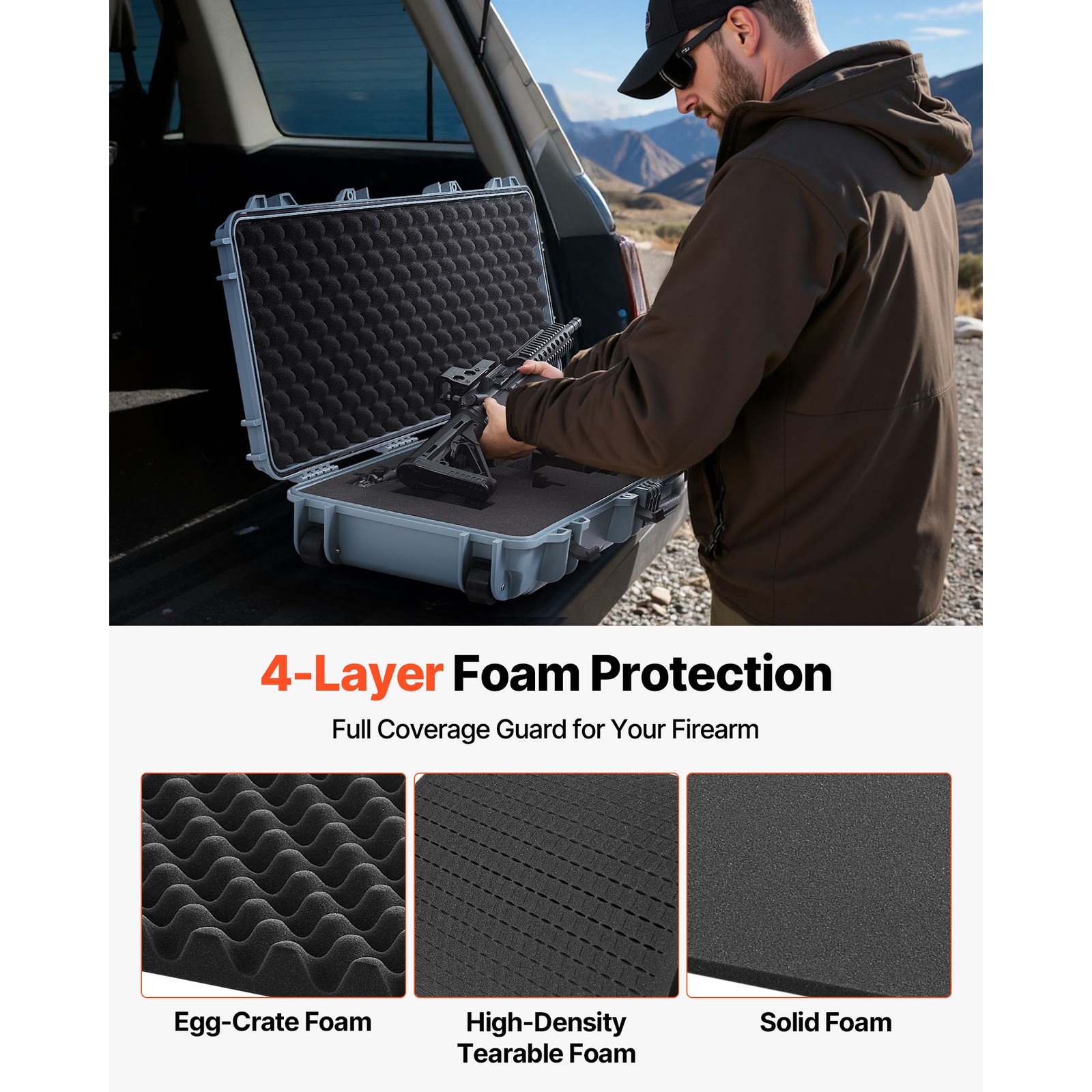 Uimoso 42-Inch Hard Rifle Case, Waterproof & Dustproof Gun Storage, Grey