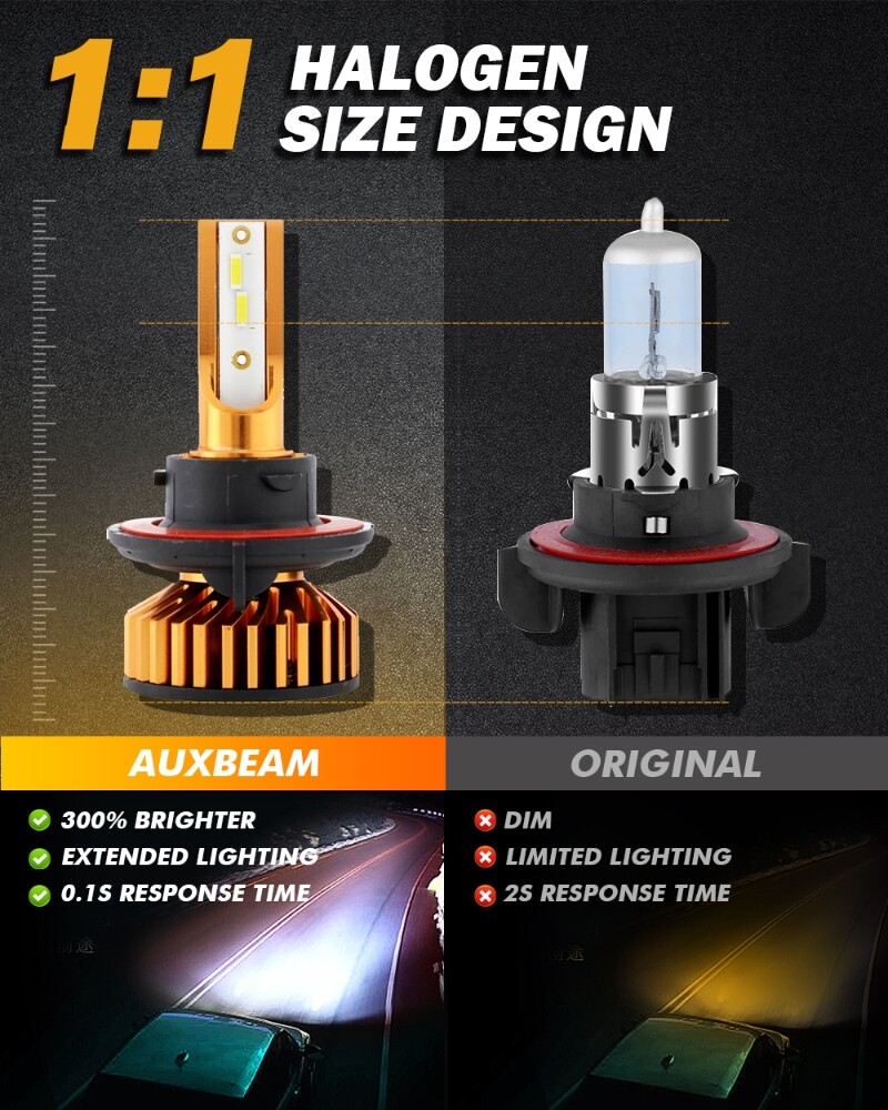 AUXBEAM 9008 H13 LED Headlight Bulbs Kit High Low Beam Super Bright Canbus 6500K