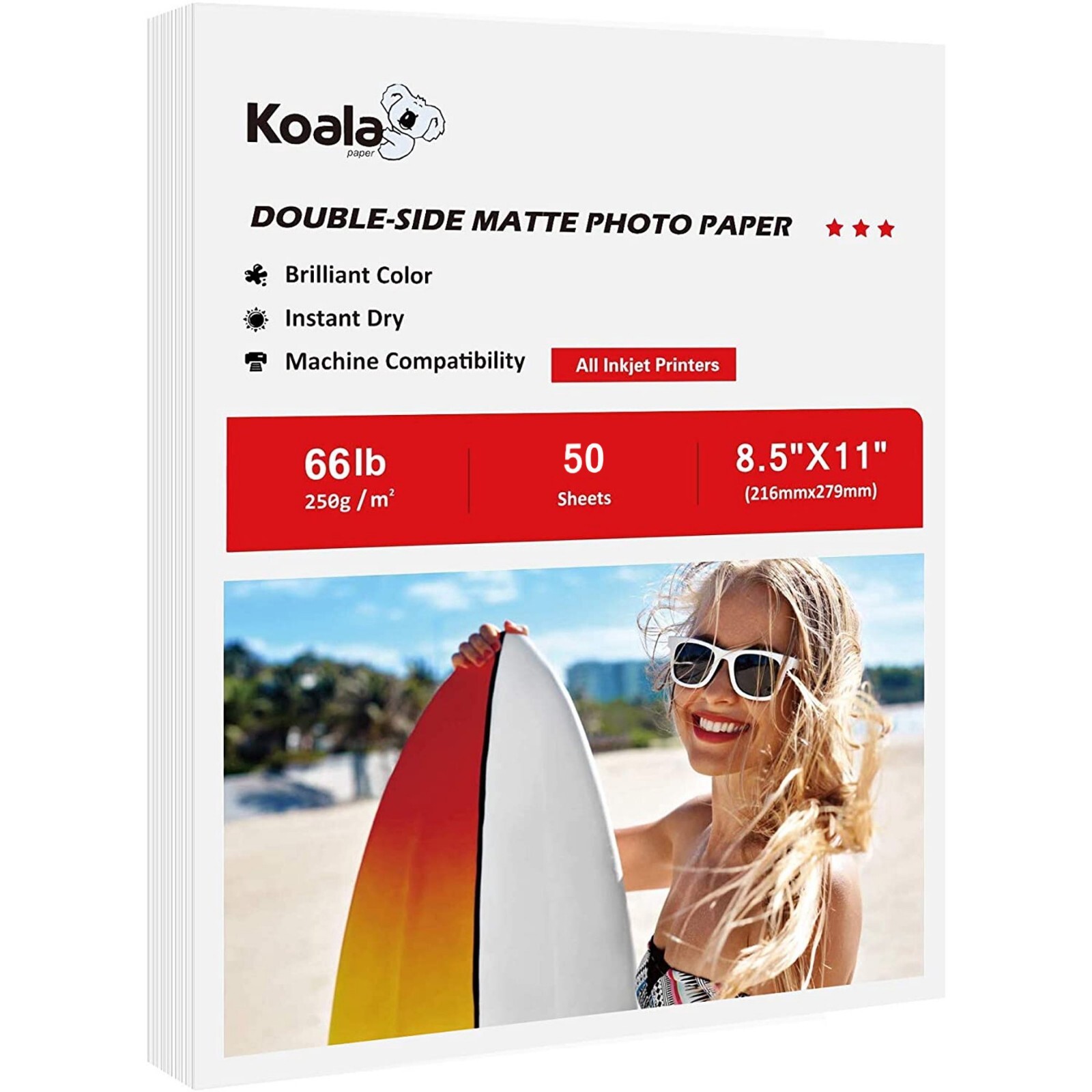 Lot 50-200 Koala Double Sided Matt Photo Paper 8.5x11 66lb Cardstock Inkjet 250g