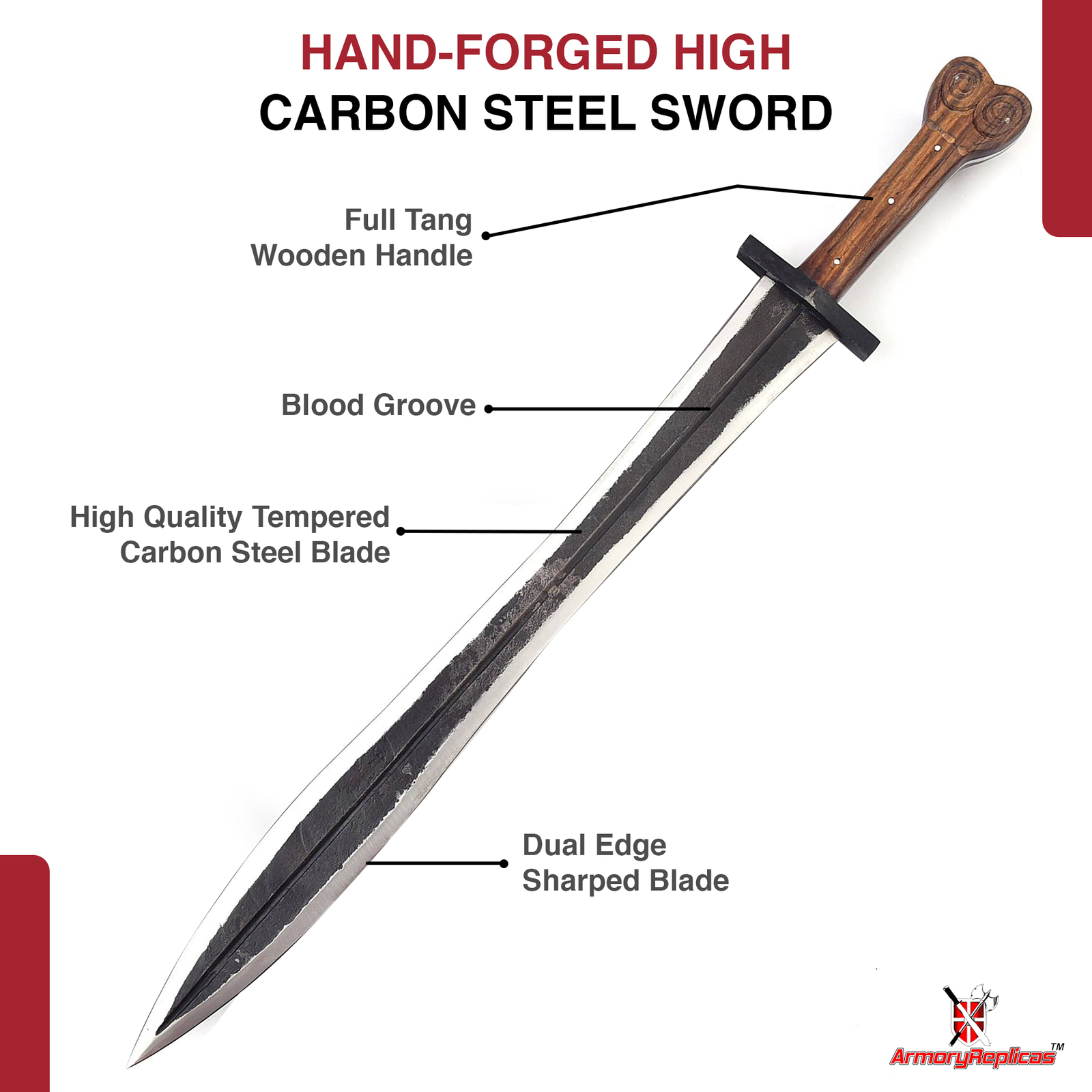 Authentic Greek Xiphos Sword Full Tang with Leather Sheath, for Collectors