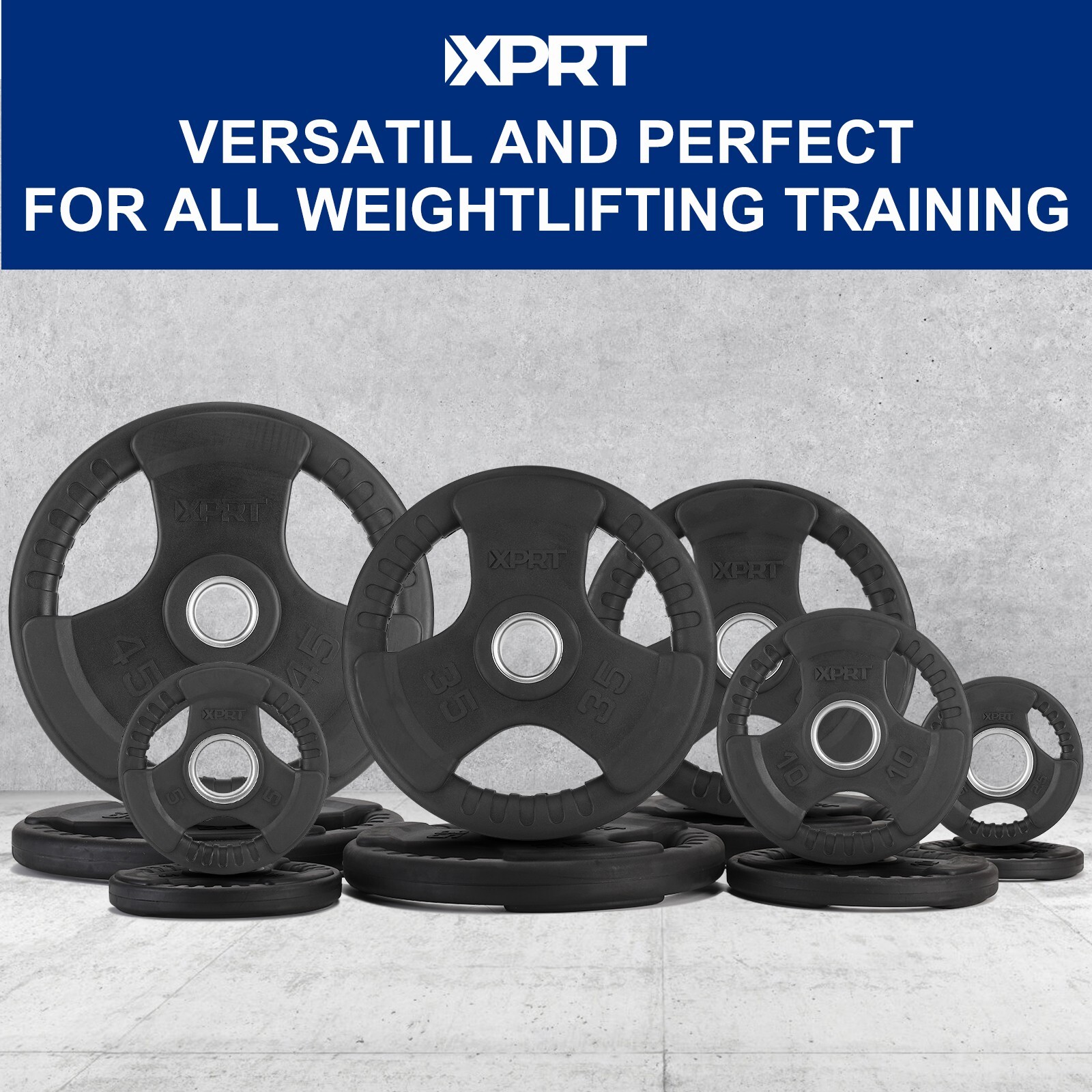 XPRT Fitness Olympic Weight Plates 2.5-45lb Rubber Coated Triple-Grip Home Gym W