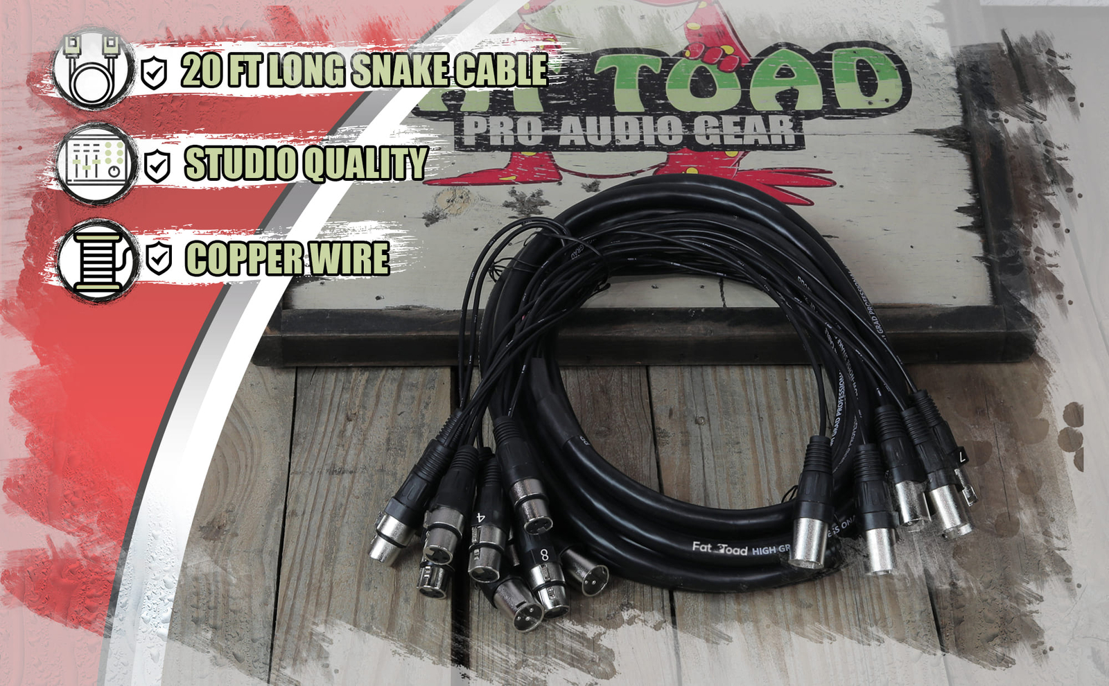 XLR Snake Cable Patch - 8 Channel 20ft Pro Audio Mic Cord Mixer Sound Stage PA