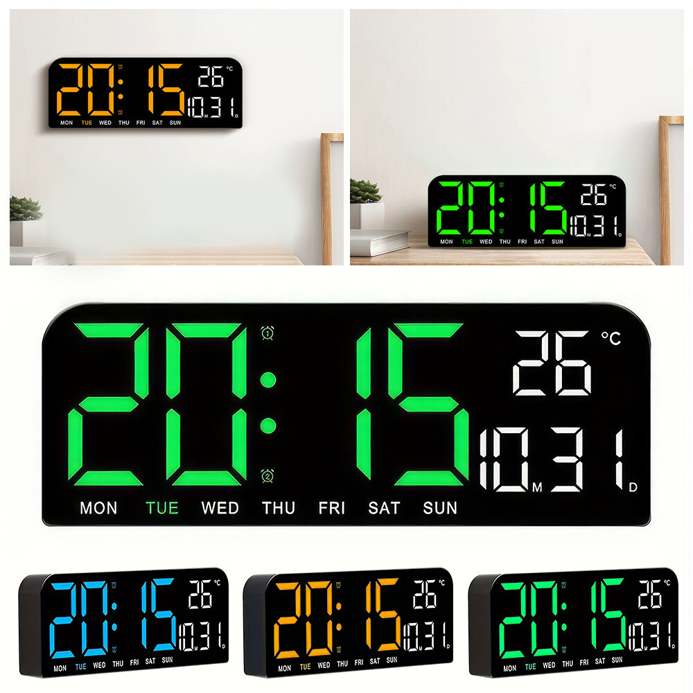 10" Digital LED Desk Alarm Clock Large LCD Display Wall Clock Temperature Date