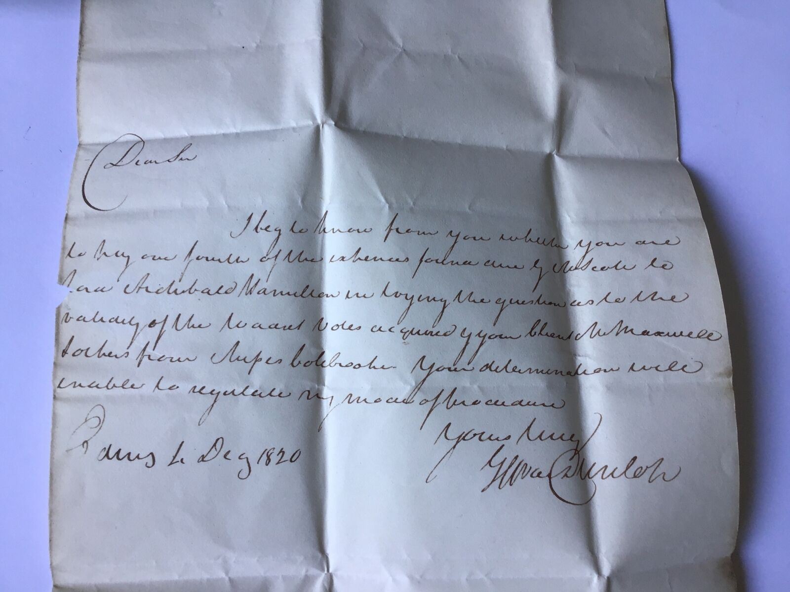 James Davidson 1820 Entire letter cover Ref R28559