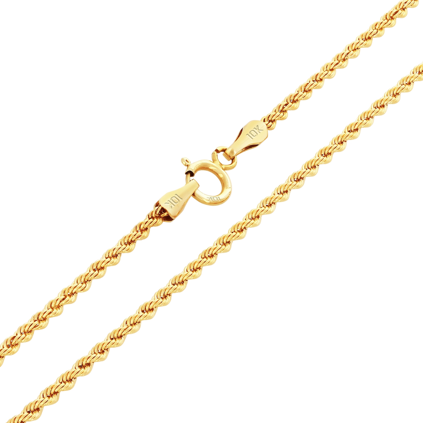 10K Yellow Gold 1.5mm-10mm Diamond Cut Rope Chain Necklace Mens Women 16"- 30"