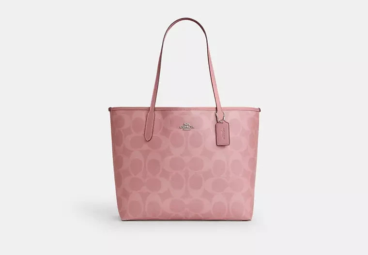 COACH City Tote Bag Signature Canvas Powder Pink CAL49 Outlet NEW