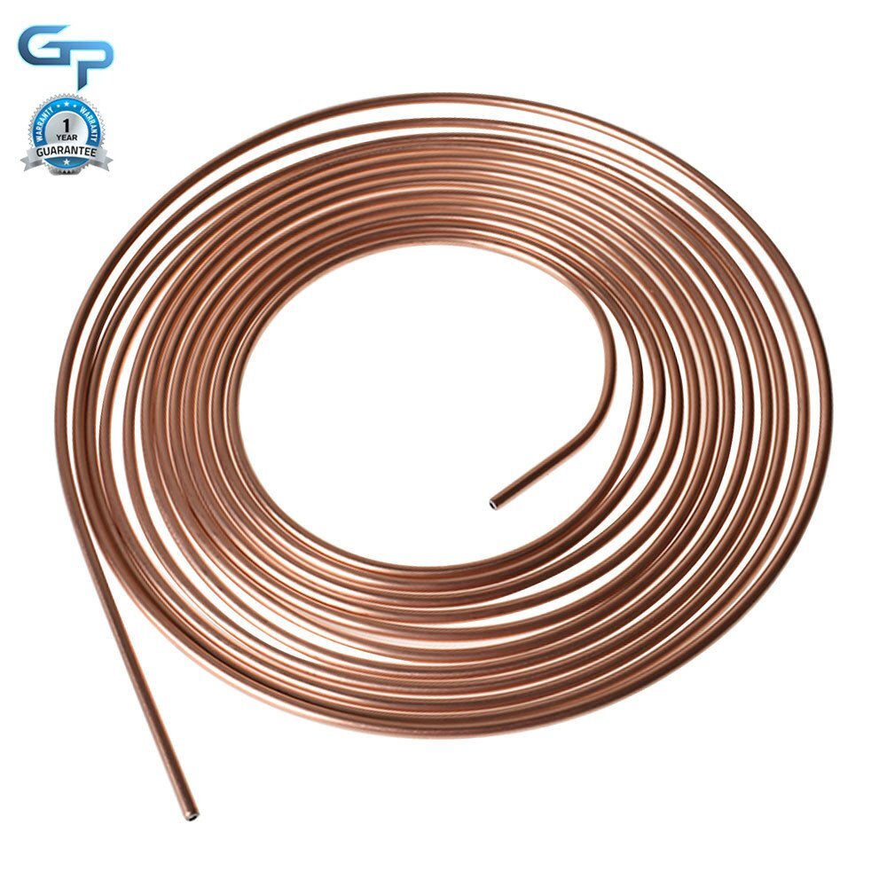 25 Foot Roll Coil of 3/16'' OD Copper Coated Brake Line Tubing Kit w/ 16 Fitting
