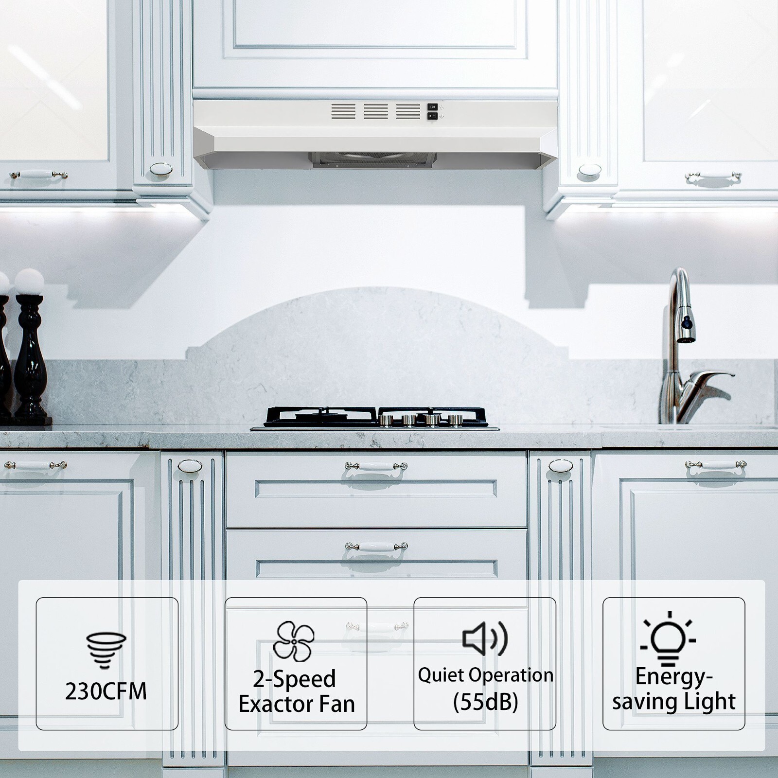 30 inch Under Cabinet Range Hood 230CFM Ducted/Ductless White Painted w/LED New