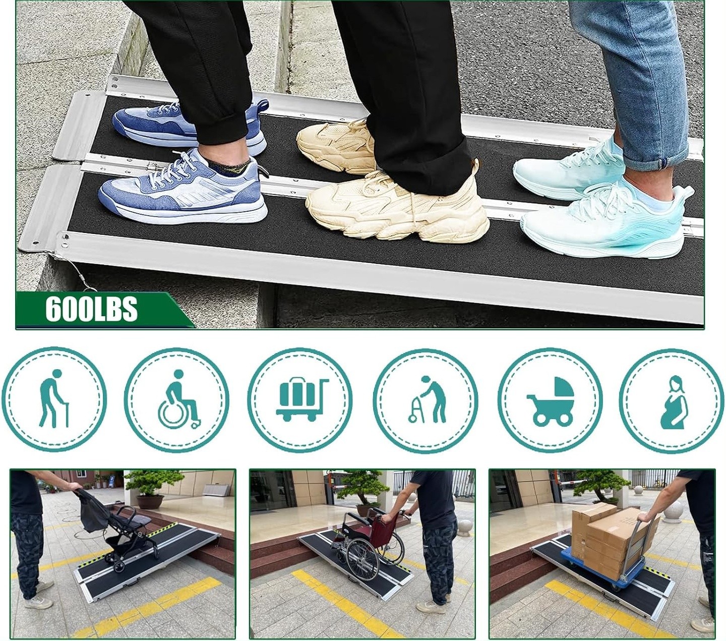 8FT Used Home Wheelchair Ramp Non-Skid Folding Aluminum Ramps Steps