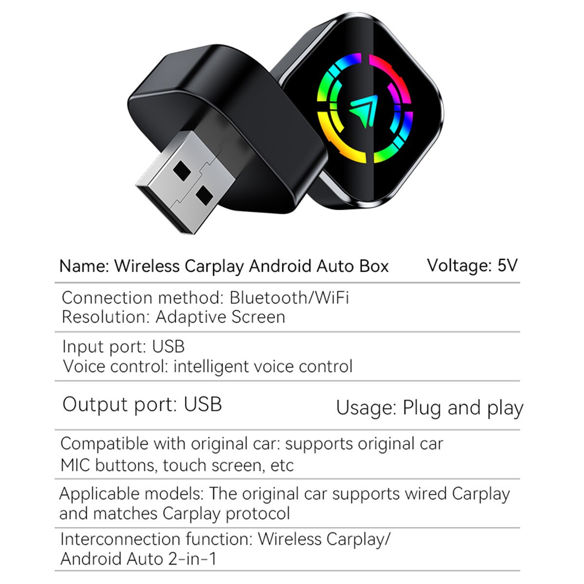 Wireless CarPlay Adapter for Apple iPhone & Android Auto USB Adapter Plug & Play