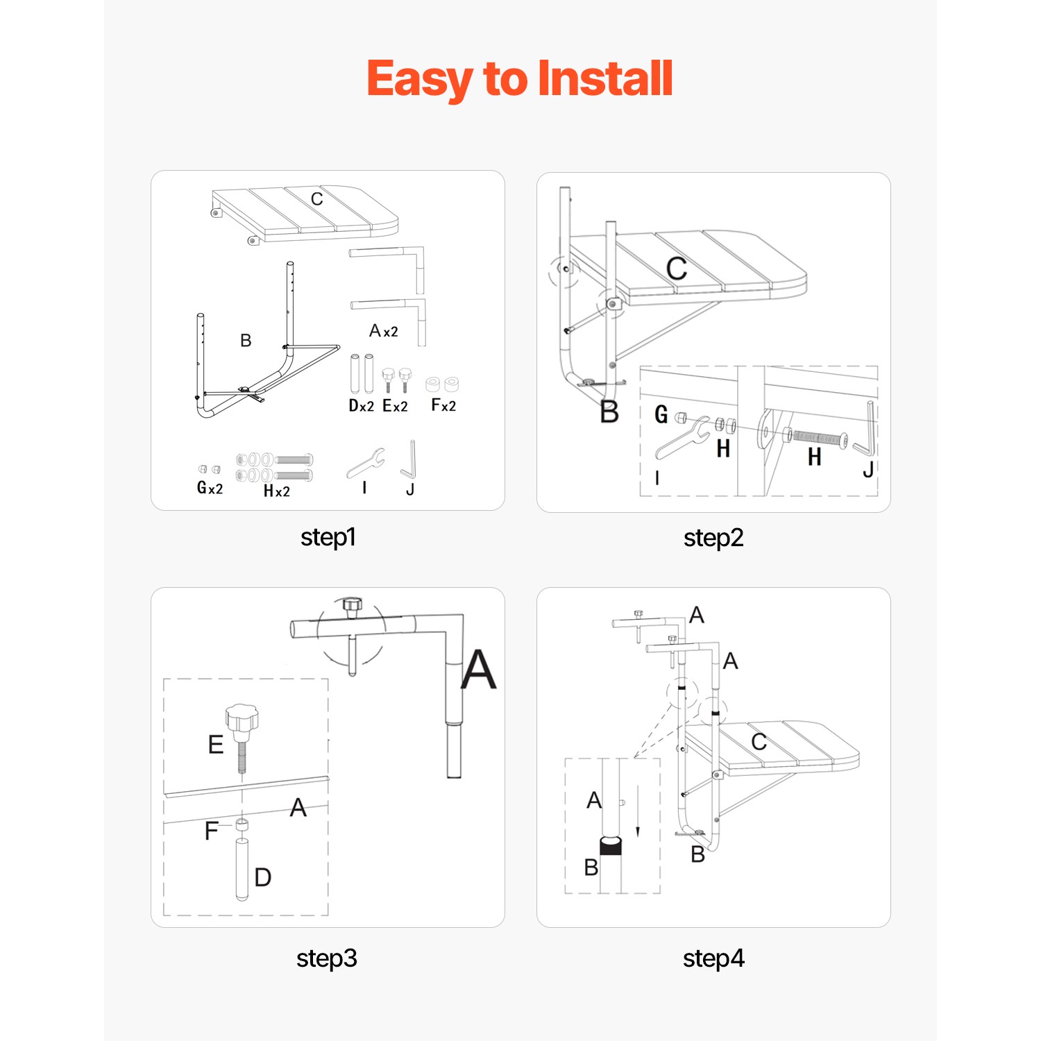Balcony Hanging Table 25 x 24 in Outdoor Patio Railing Bar Table Adjusable