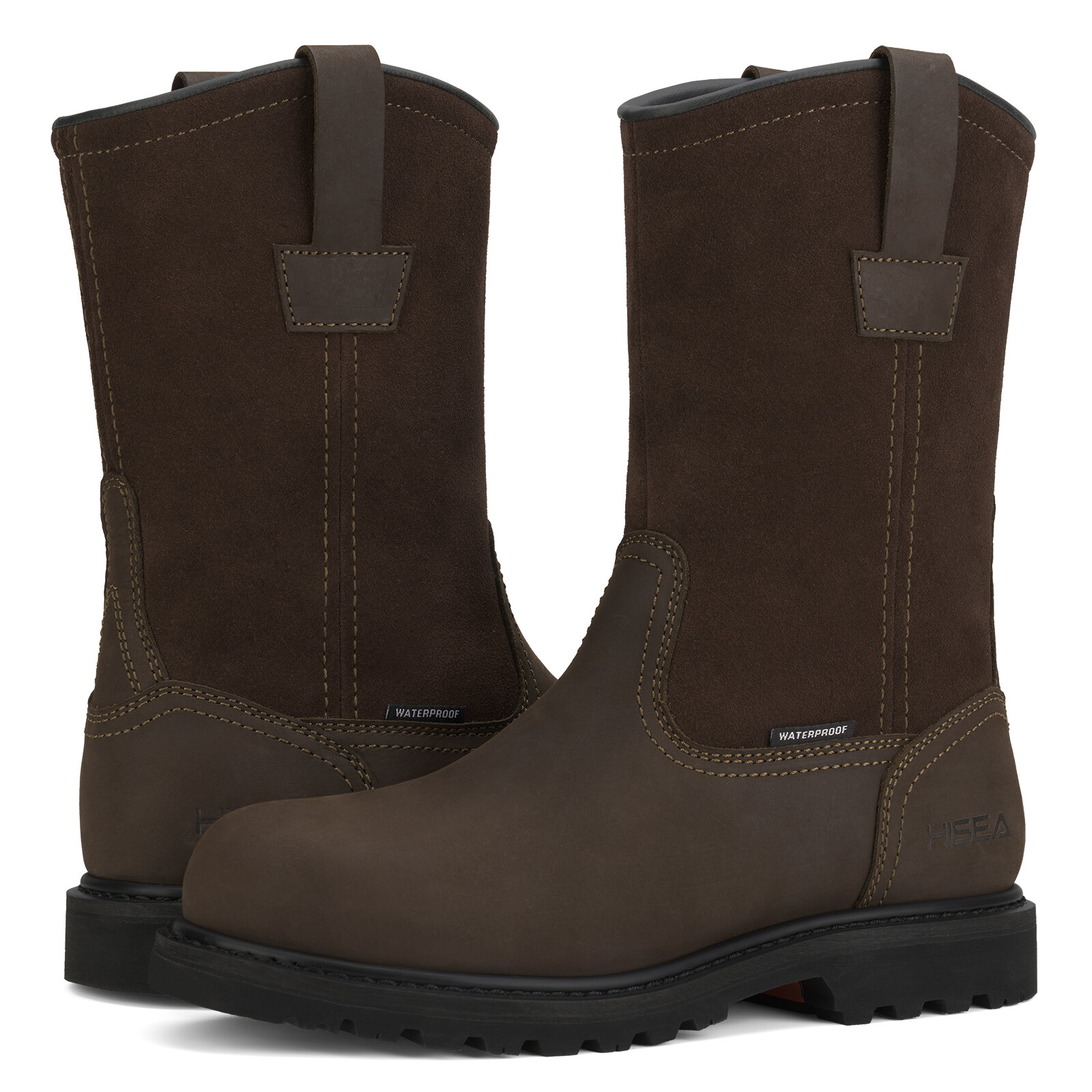 HISEA Men Steel Toe Safety Work Boots Pull On Waterproof Leather Wellington Boot