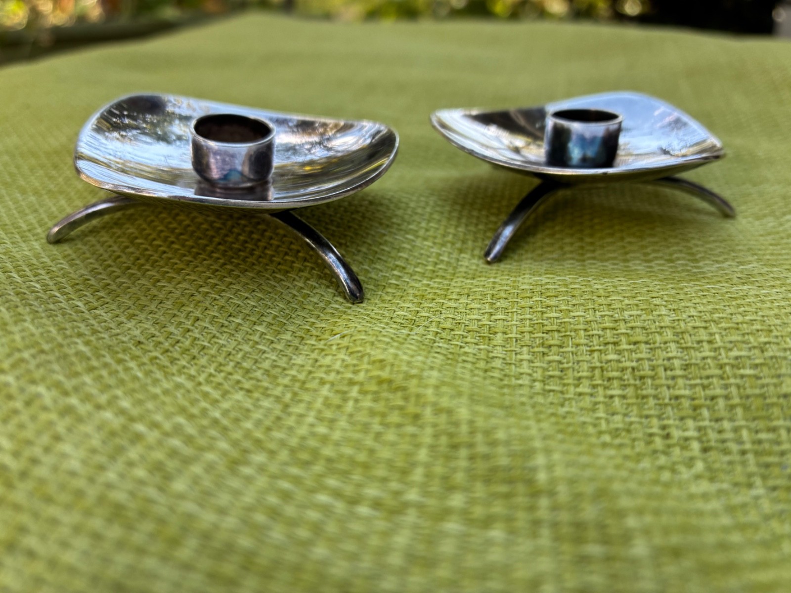 Antique 2 CARL COHR Mid-Century Modern Candlestick Holders Silver Plate Denmark