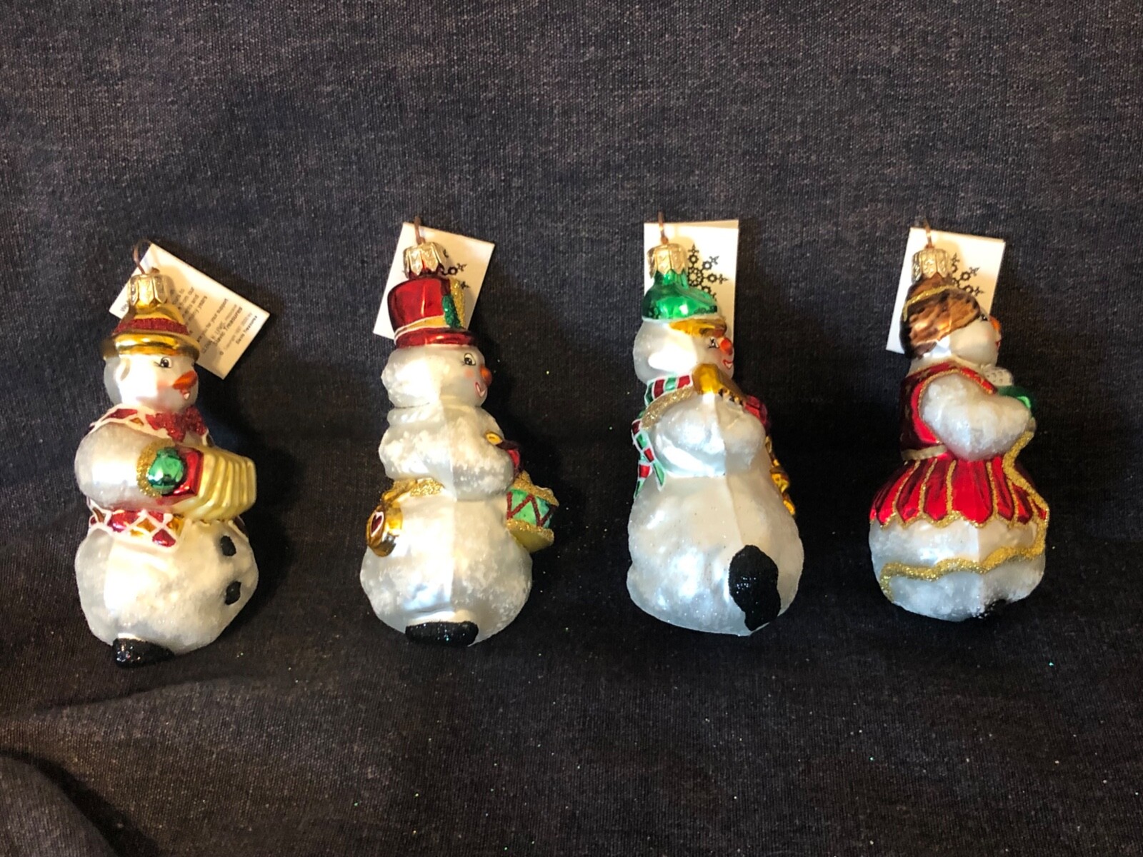NEW Slavic Treasures Glass Snowman Band Set of 4 Christmas Ornaments 4" LAST SET