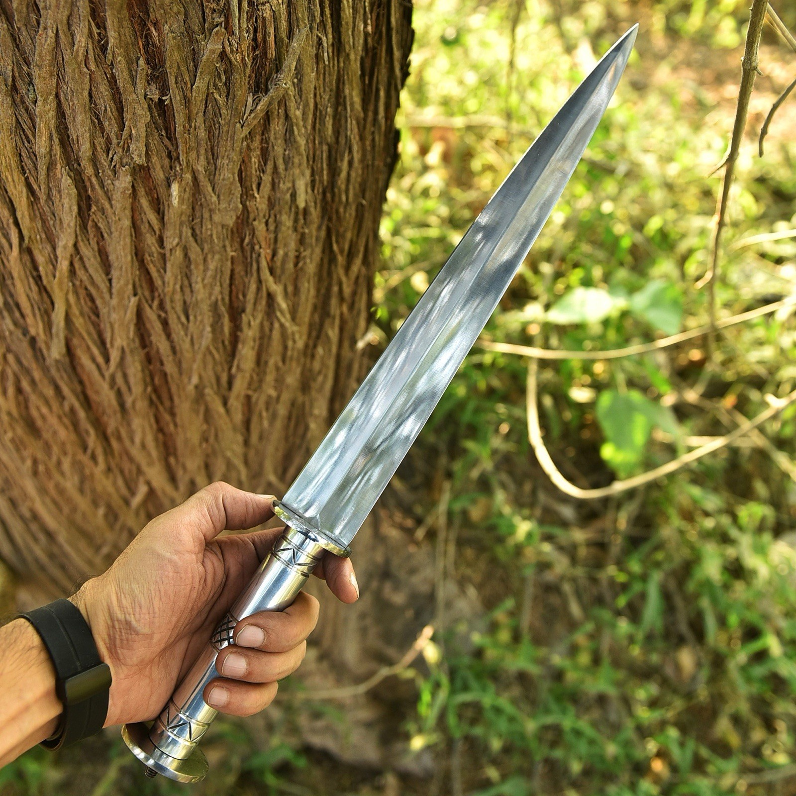 European Double Edge Sword dirk-style fighting blade With Leather Sheath