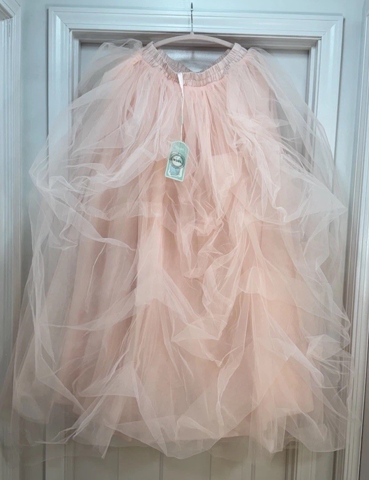 Womens Blush Pink Layered Tulle Underskirt Petticoat Elastic Waist 40" Fairycore