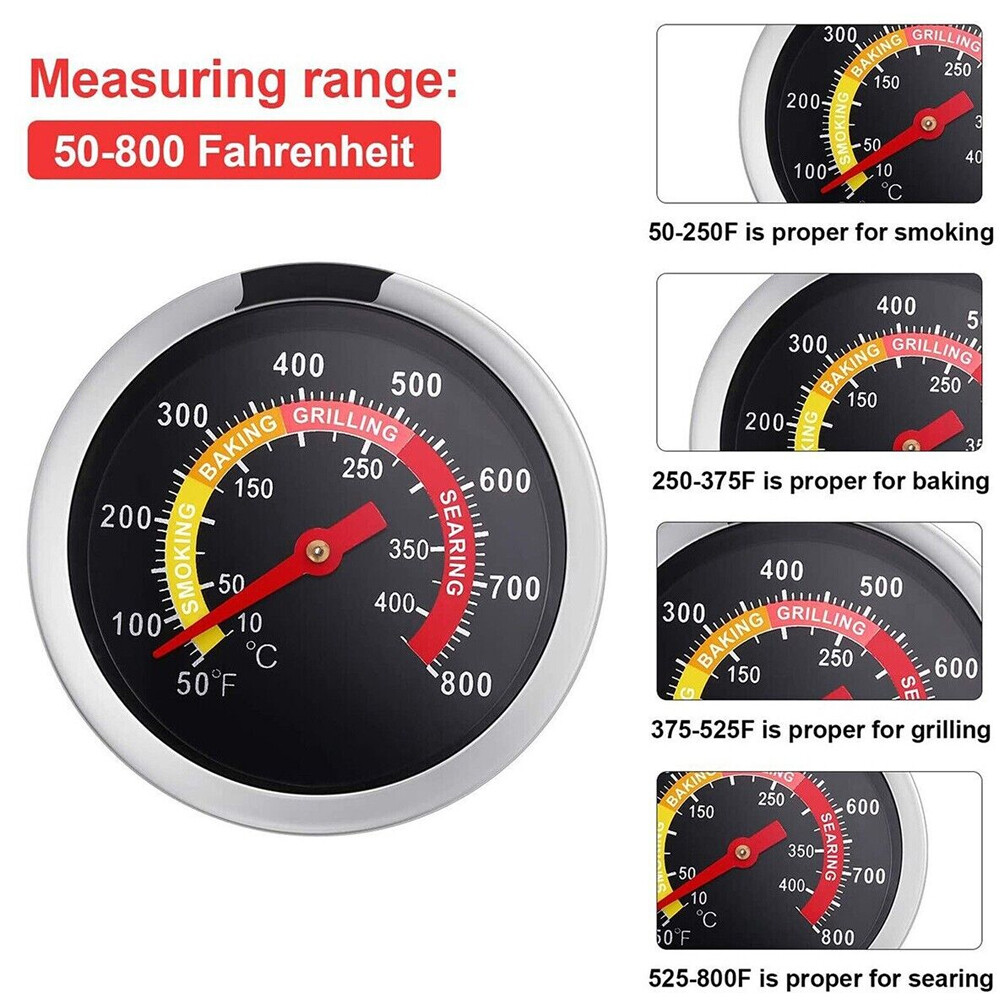 2Pcs Temperature Gauge Thermometer for Barbecue BBQ Grill Smoker Pit Thermostat