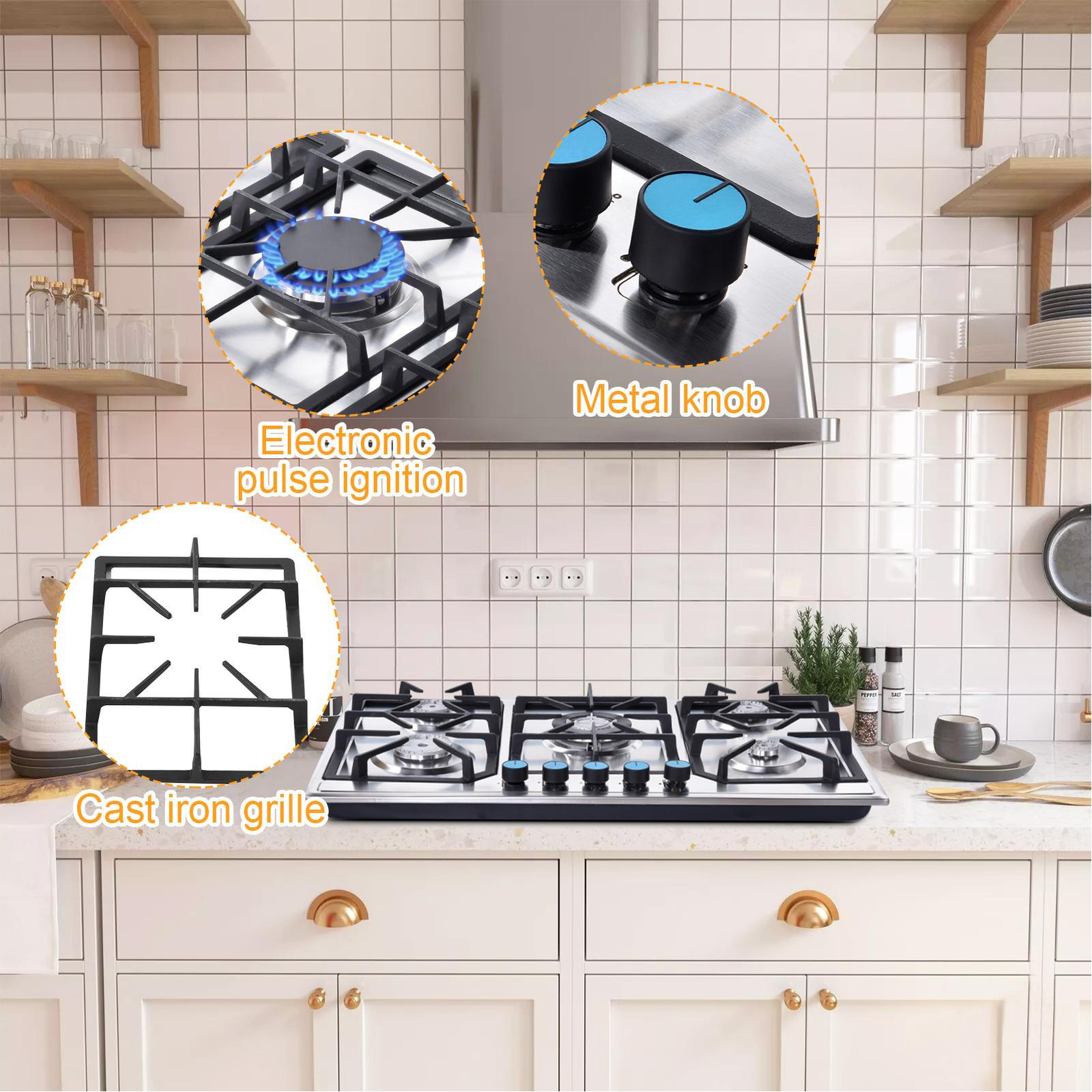 Gas Stove 4 Burner Propane Stove Portable Auto Ignition Gas Cooktop LPG BBQ Camp