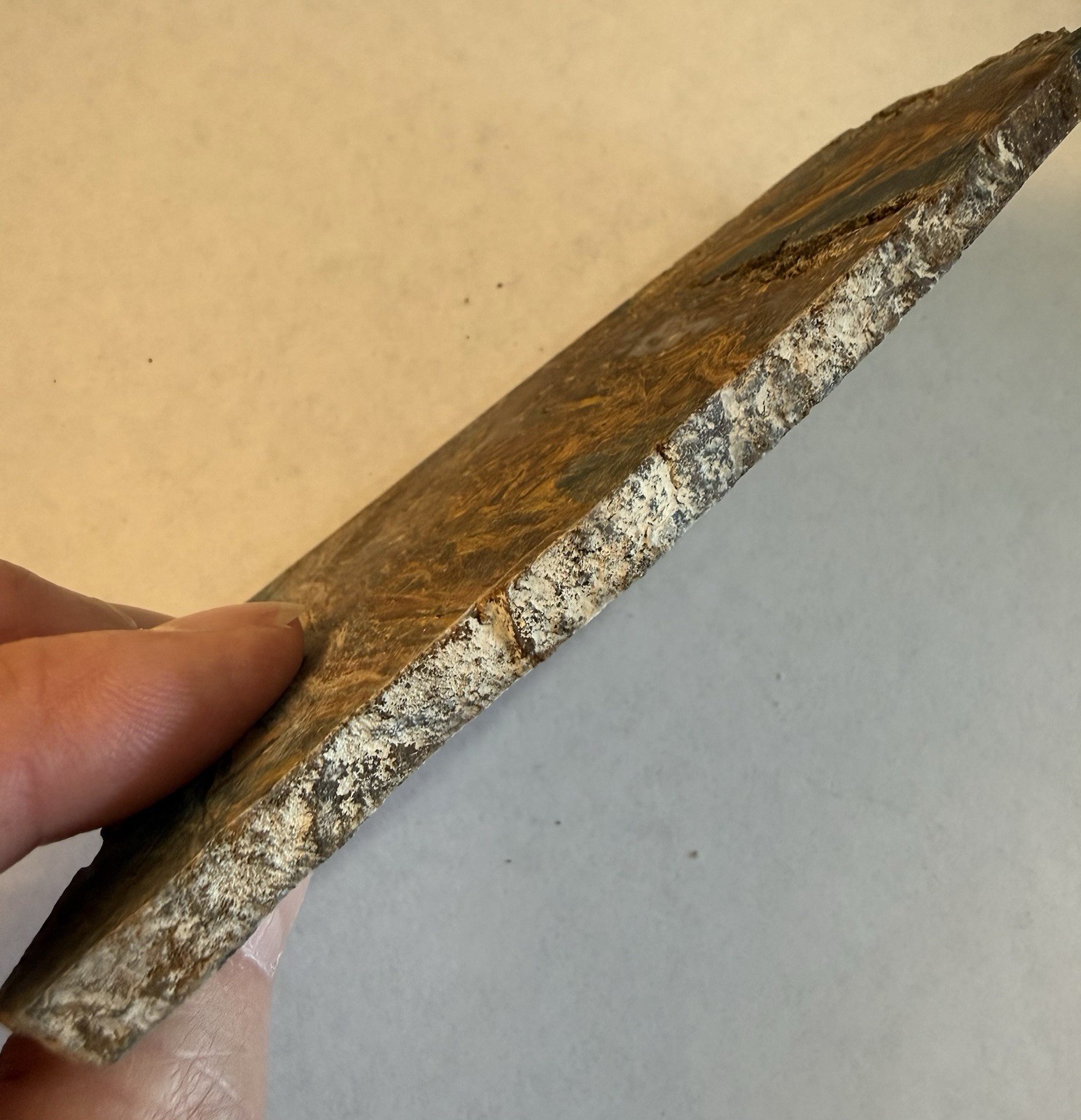 Pietersite Unpolished Slab. 4 5/8” x 2 7/8” x .25”, 3.7 Ounce. Imperfections.