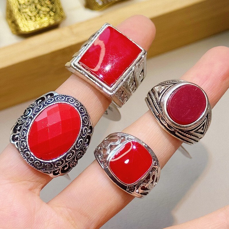 50pcs Lot Wholesale Vintage Crystal Stone Mix Style Metal Jewelry Ring Men Women