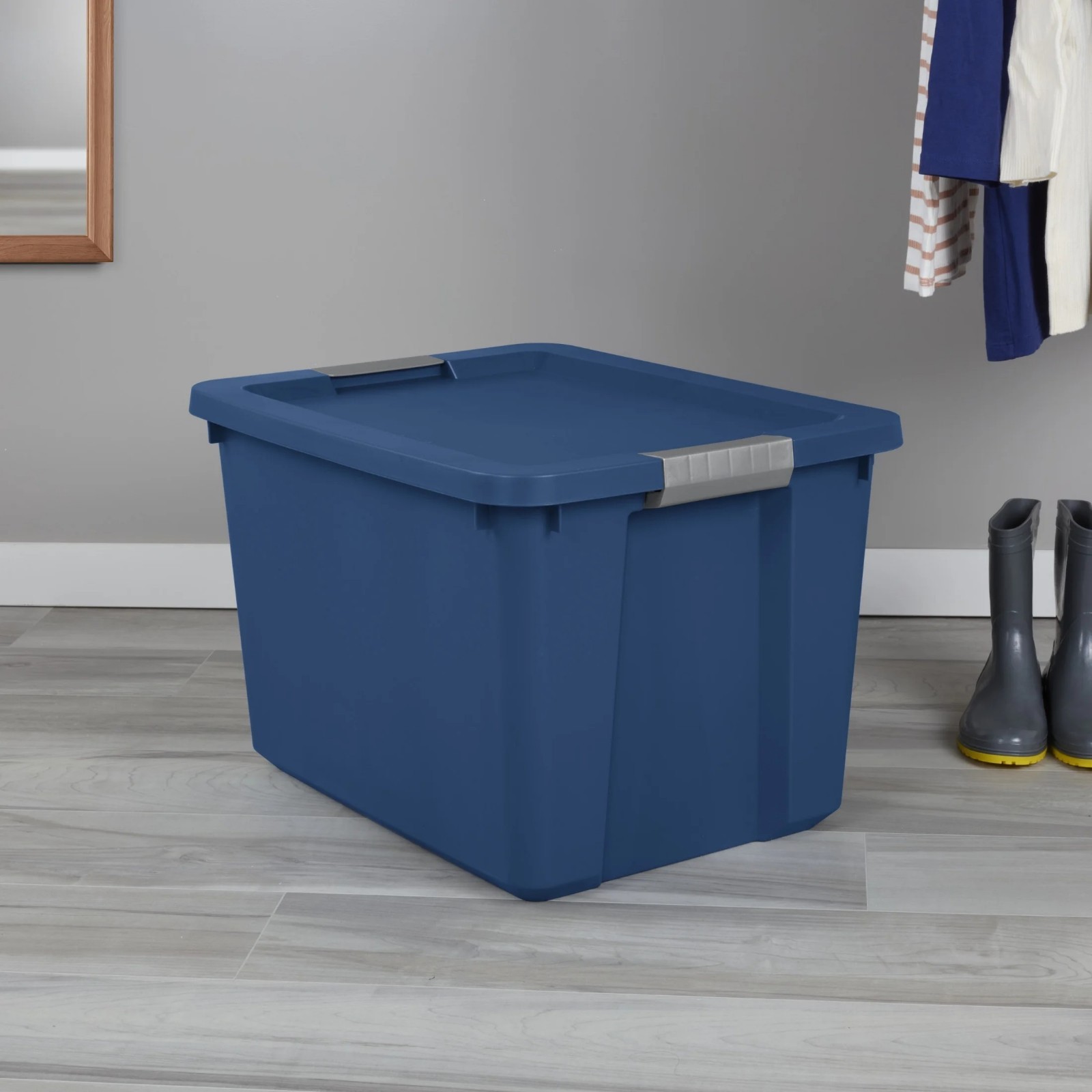 Large Storage Bin, 20 Gallon Plastic Storage Container with Latch Lid, Blue