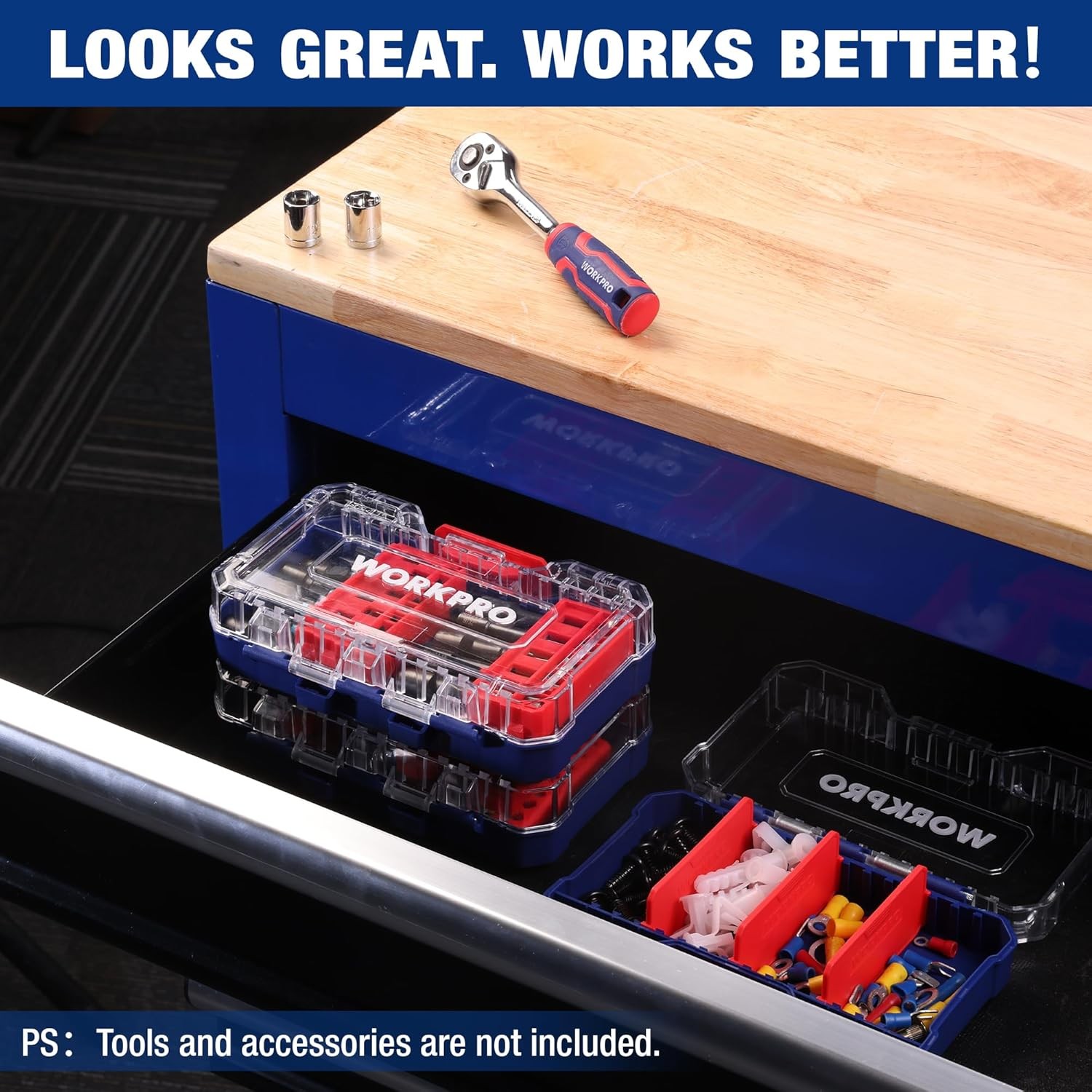 WORKPRO Small Parts Organizer 3 Pieces Portable Stackable Hardware Storage Case